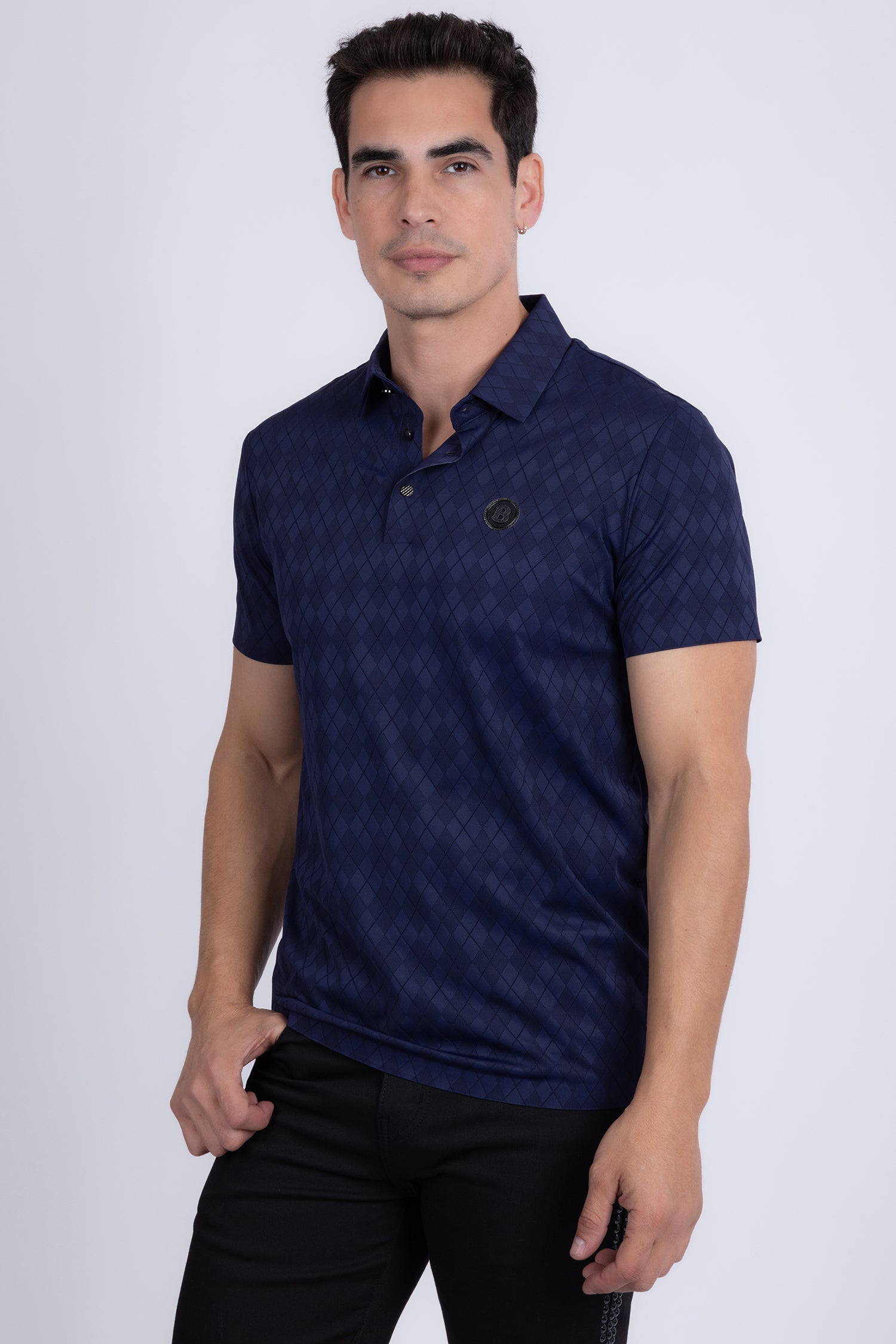 Barabas Men's Solid Diamond Short Sleeve Stretch Polo Shirts 5P18 Navy