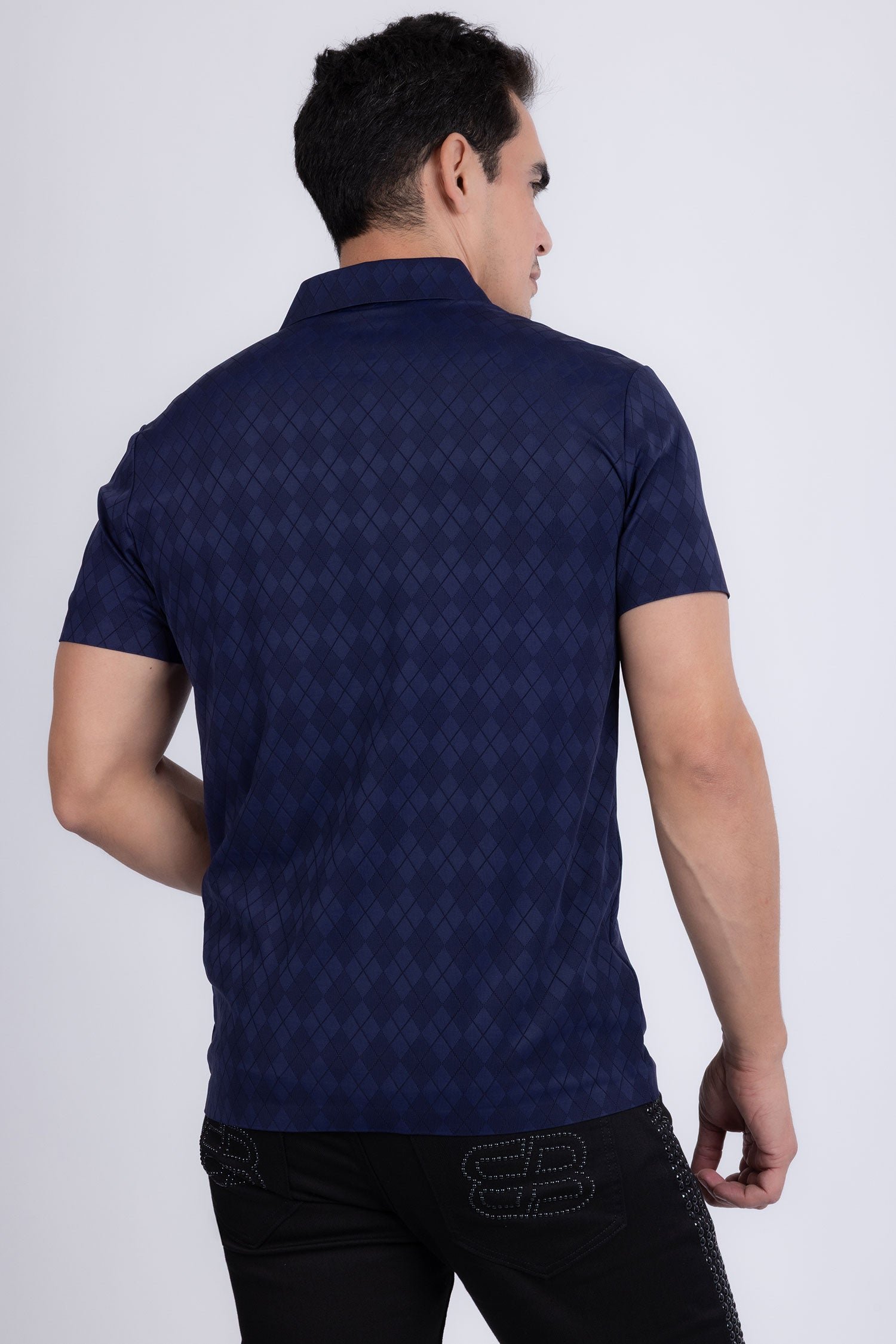 Barabas Men's Solid Diamond Short Sleeve Stretch Polo Shirts 5P18 Navy