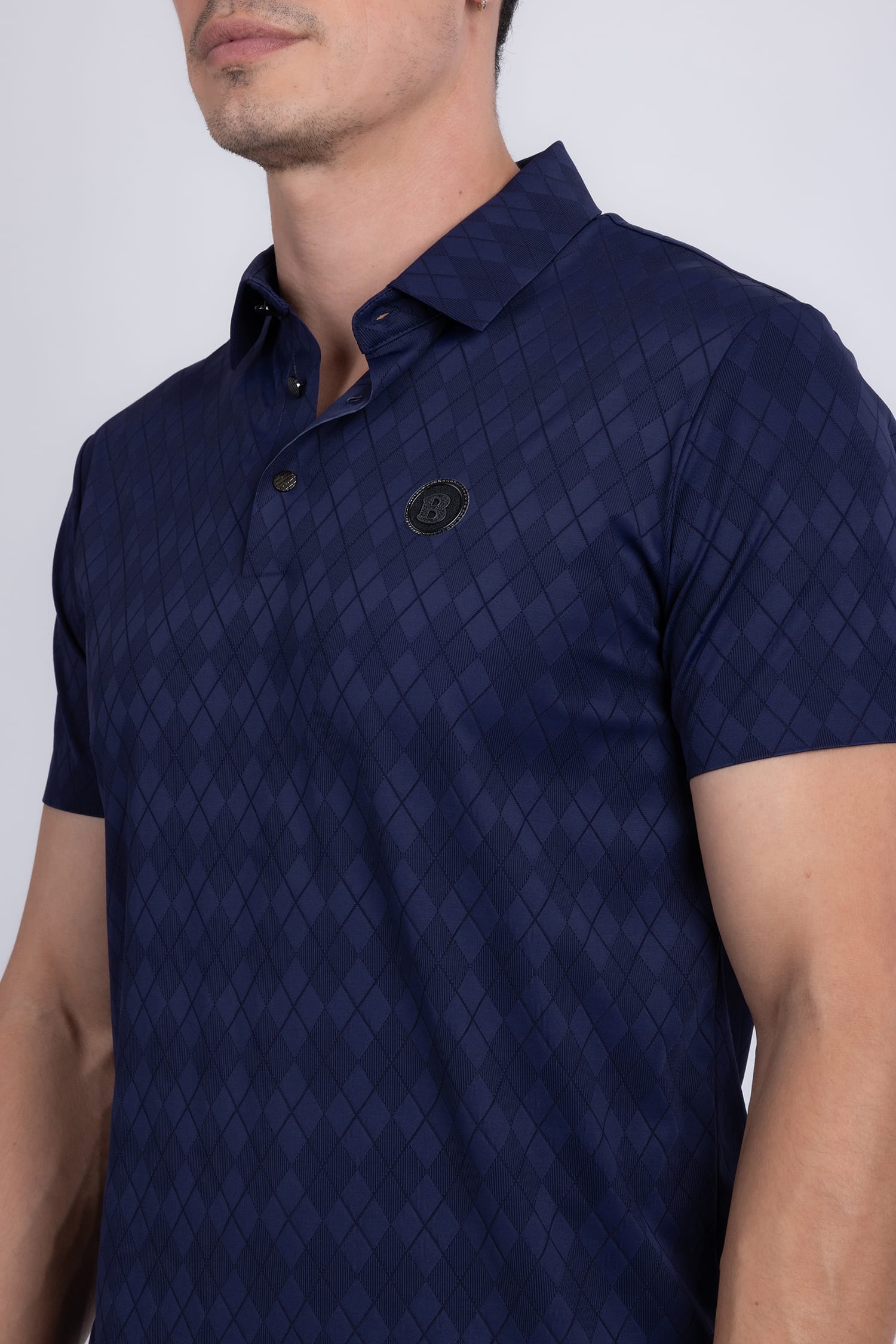 Barabas Men's Solid Diamond Short Sleeve Stretch Polo Shirts 5P18 Navy