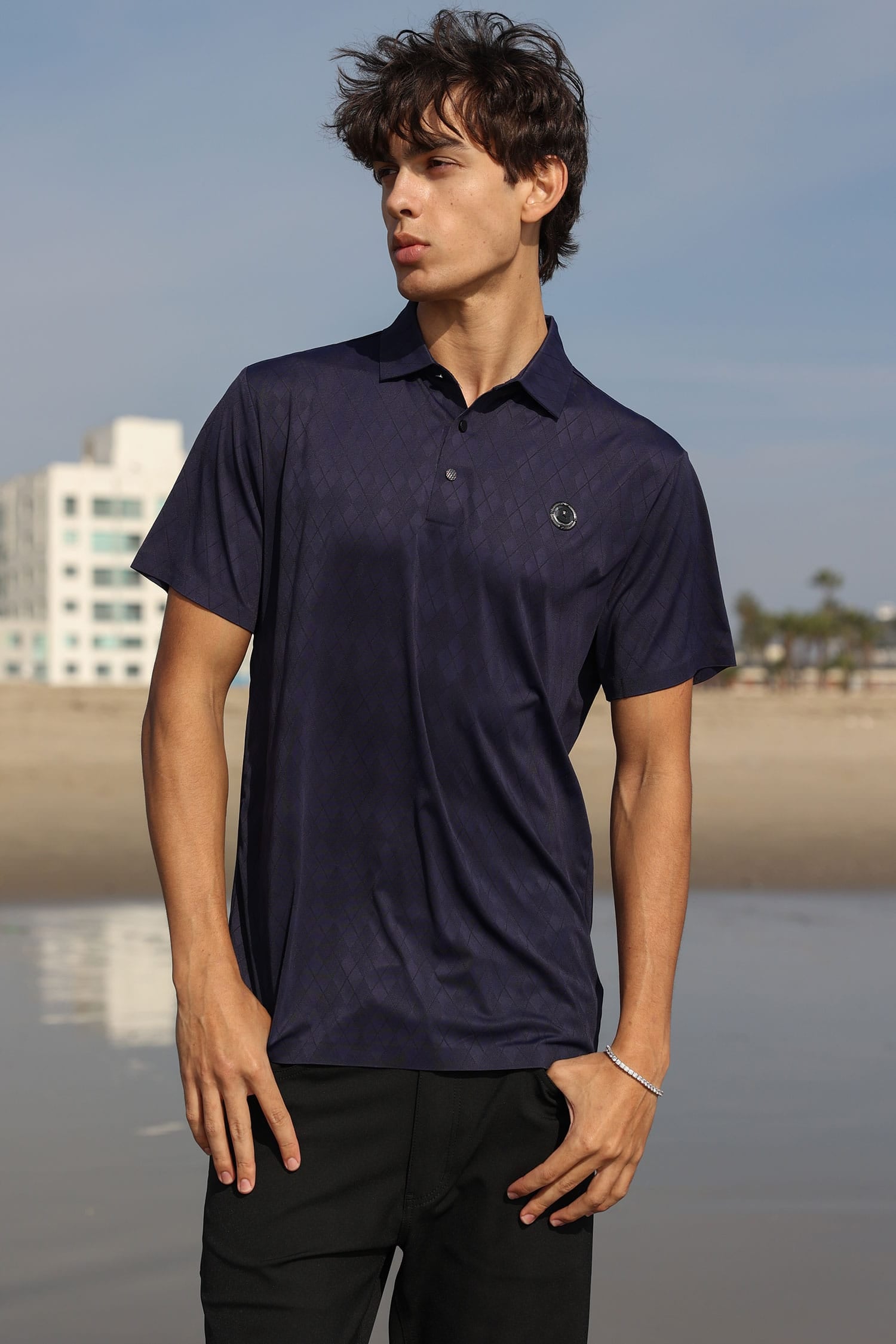 Barabas Men's Solid Diamond Short Sleeve Stretch Polo Shirts 5P18 Navy