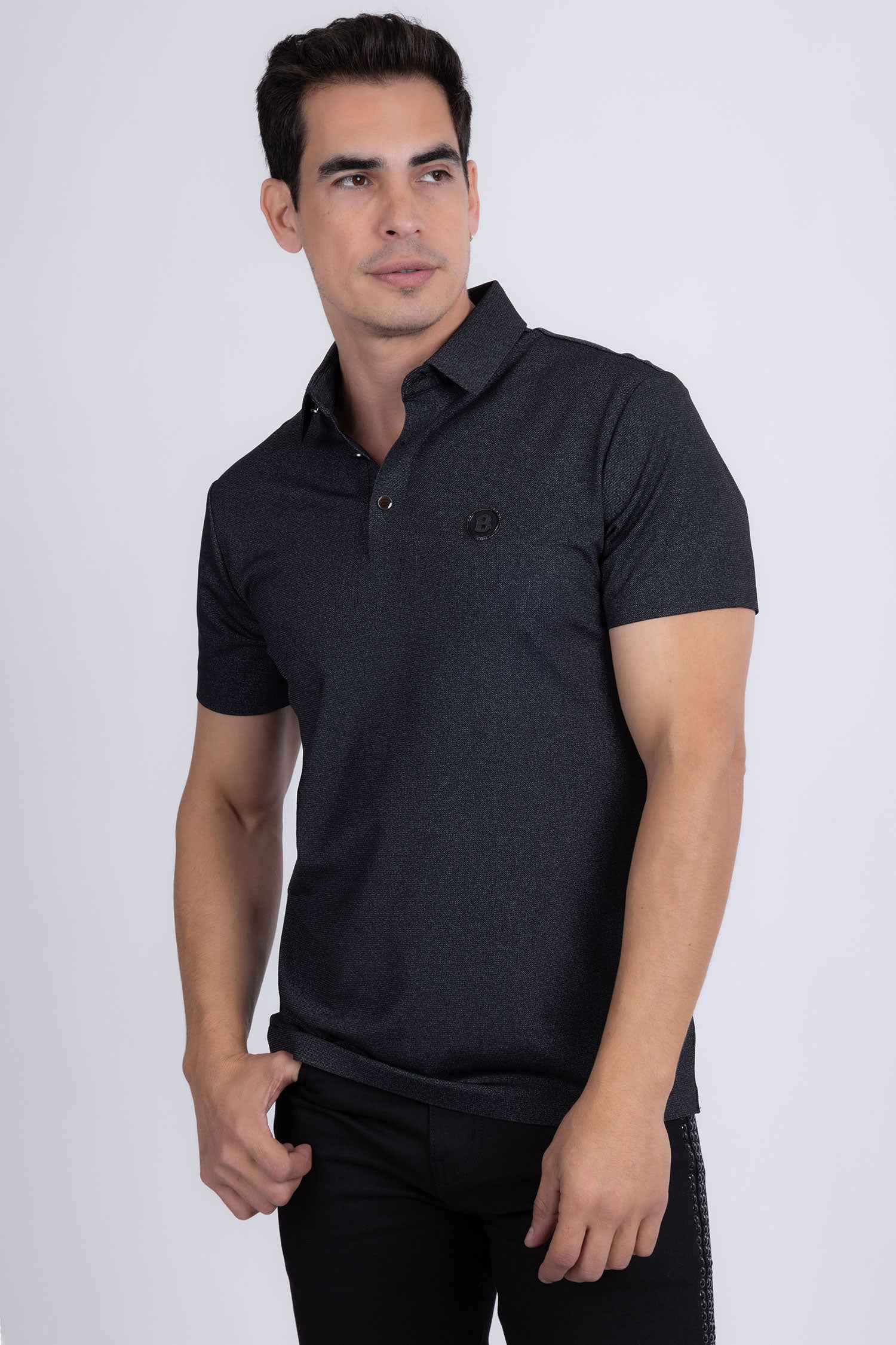 Barabas Men's Solid Color Short Sleeve Stretch Polo Shirts 5P19 Black