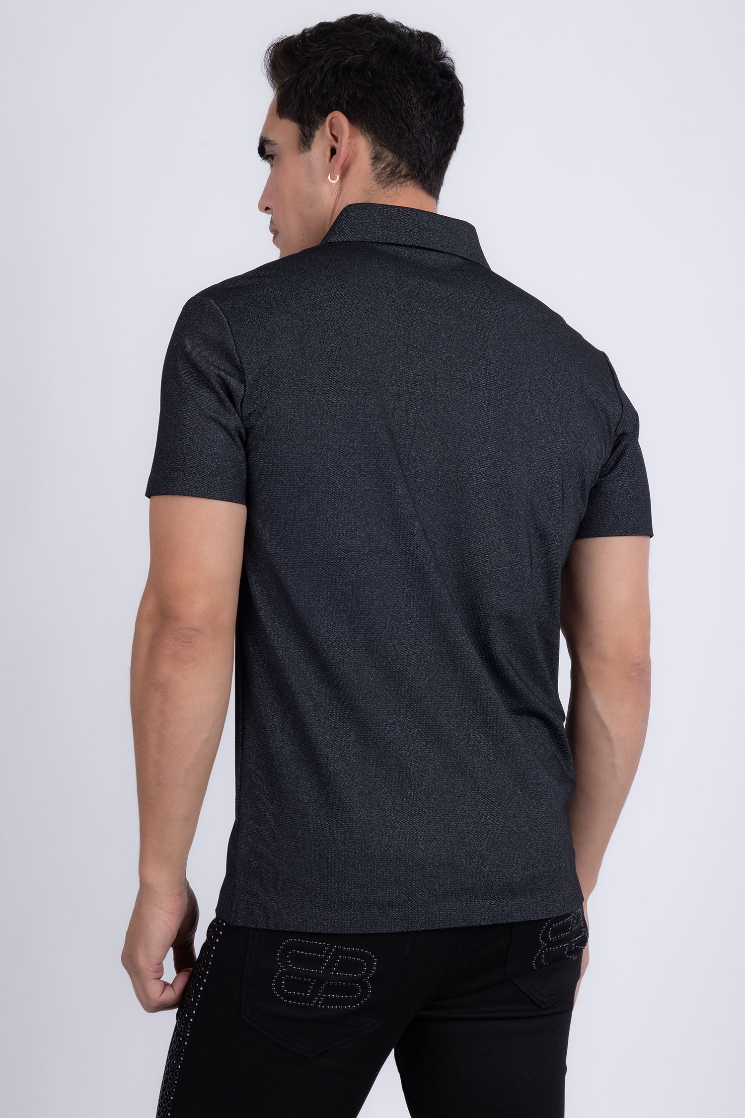 Barabas Men's Solid Color Short Sleeve Stretch Polo Shirts 5P19 Black