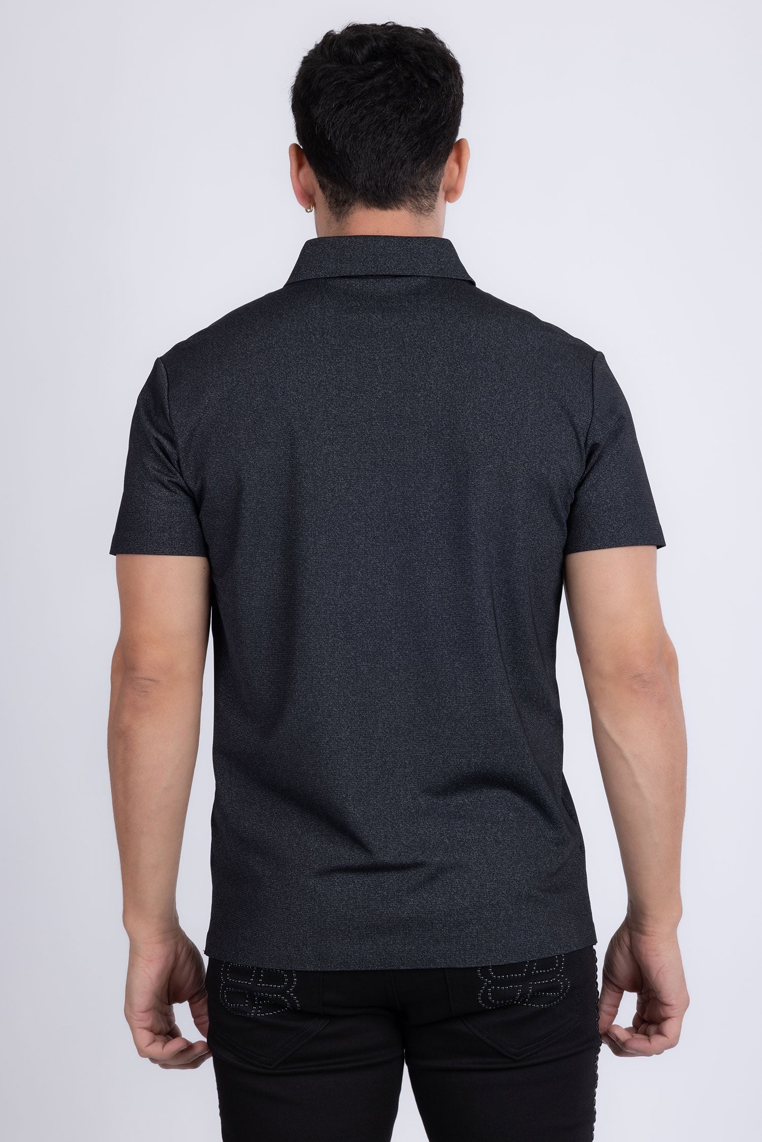 Barabas Men's Solid Color Short Sleeve Stretch Polo Shirts 5P19 Black