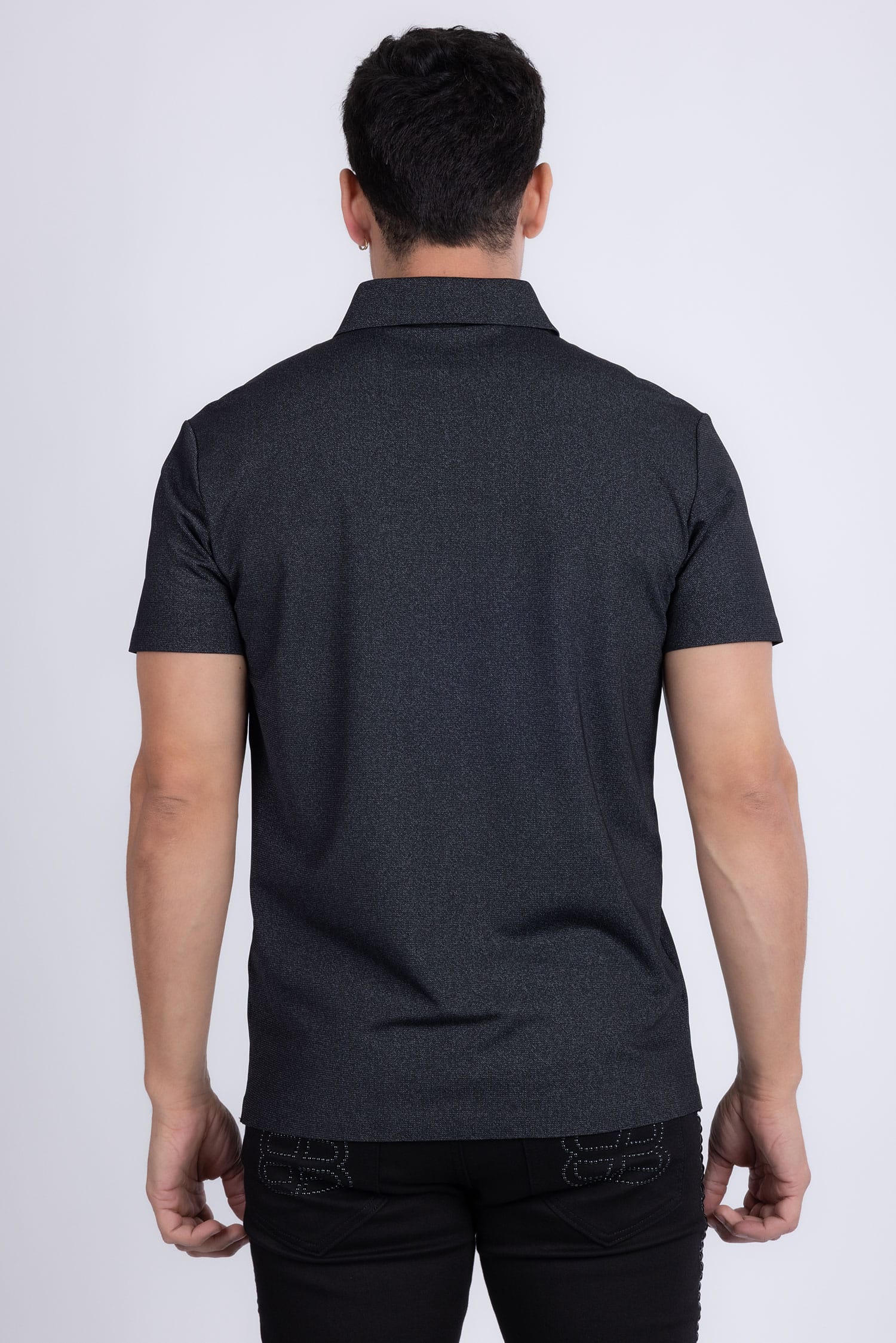 Barabas Men's Solid Color Short Sleeve Stretch Polo Shirts 5P19 Black