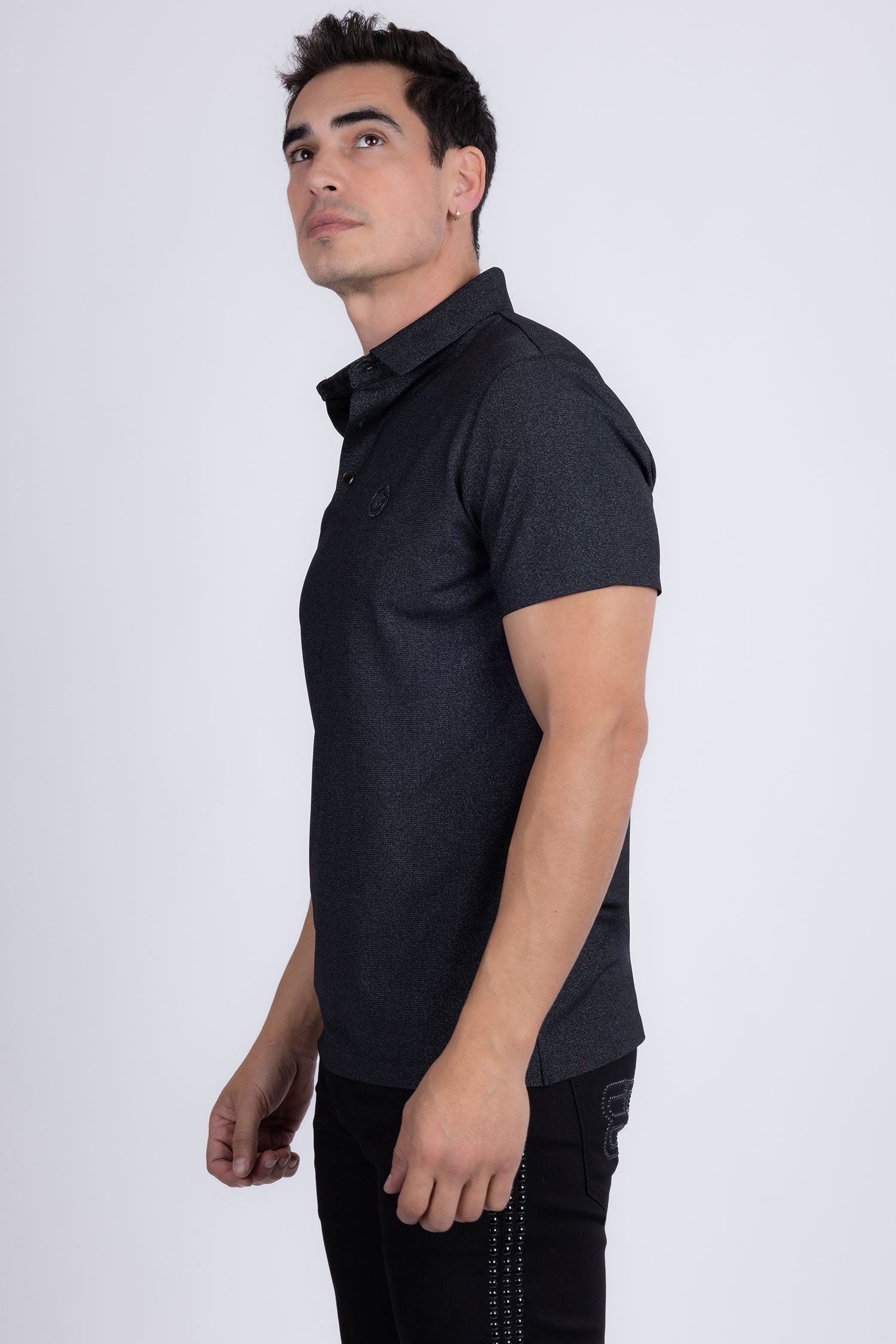 Barabas Men's Solid Color Short Sleeve Stretch Polo Shirts 5P19 Black