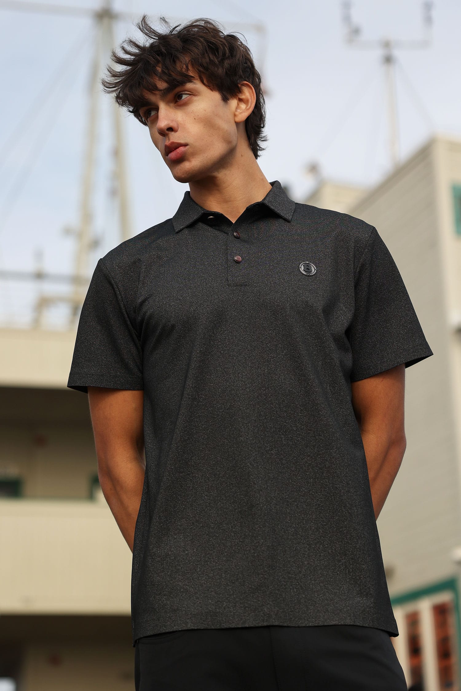 Barabas Men's Solid Color Short Sleeve Stretch Polo Shirts 5P19 Black