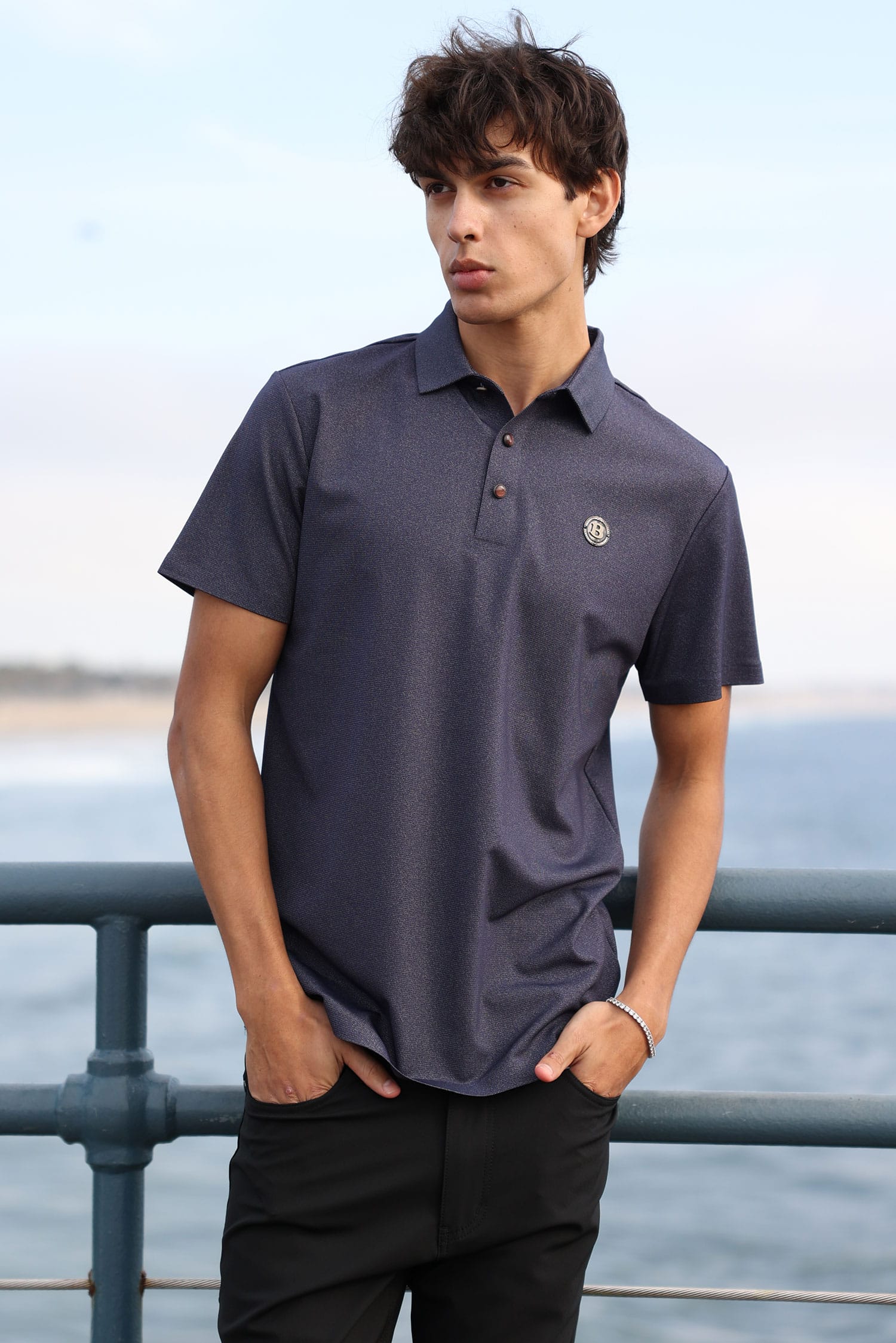 Barabas Men's Solid Color Short Sleeve Stretch Polo Shirts 5P19 Blue