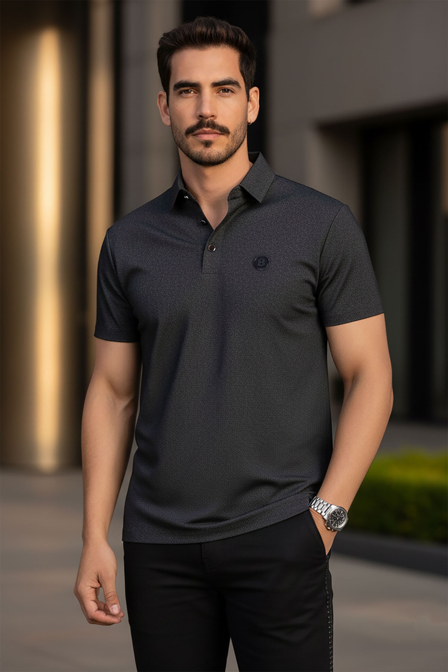 Barabas Men's Solid Color Short Sleeve Stretch Polo Shirts 5P19 Black