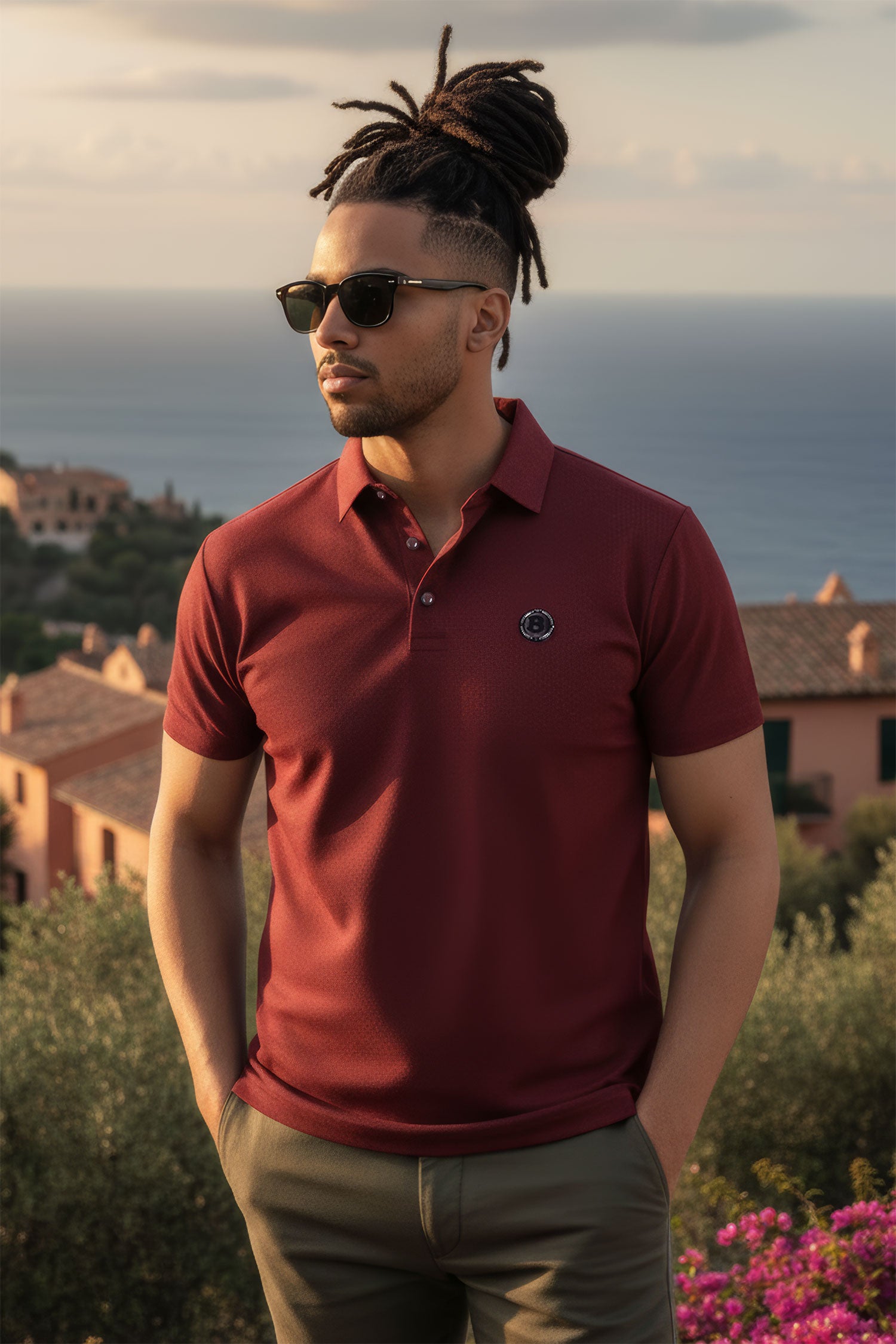 Barabas Men's Solid Color Short Sleeve Stretch Polo Shirts 5P19 Red