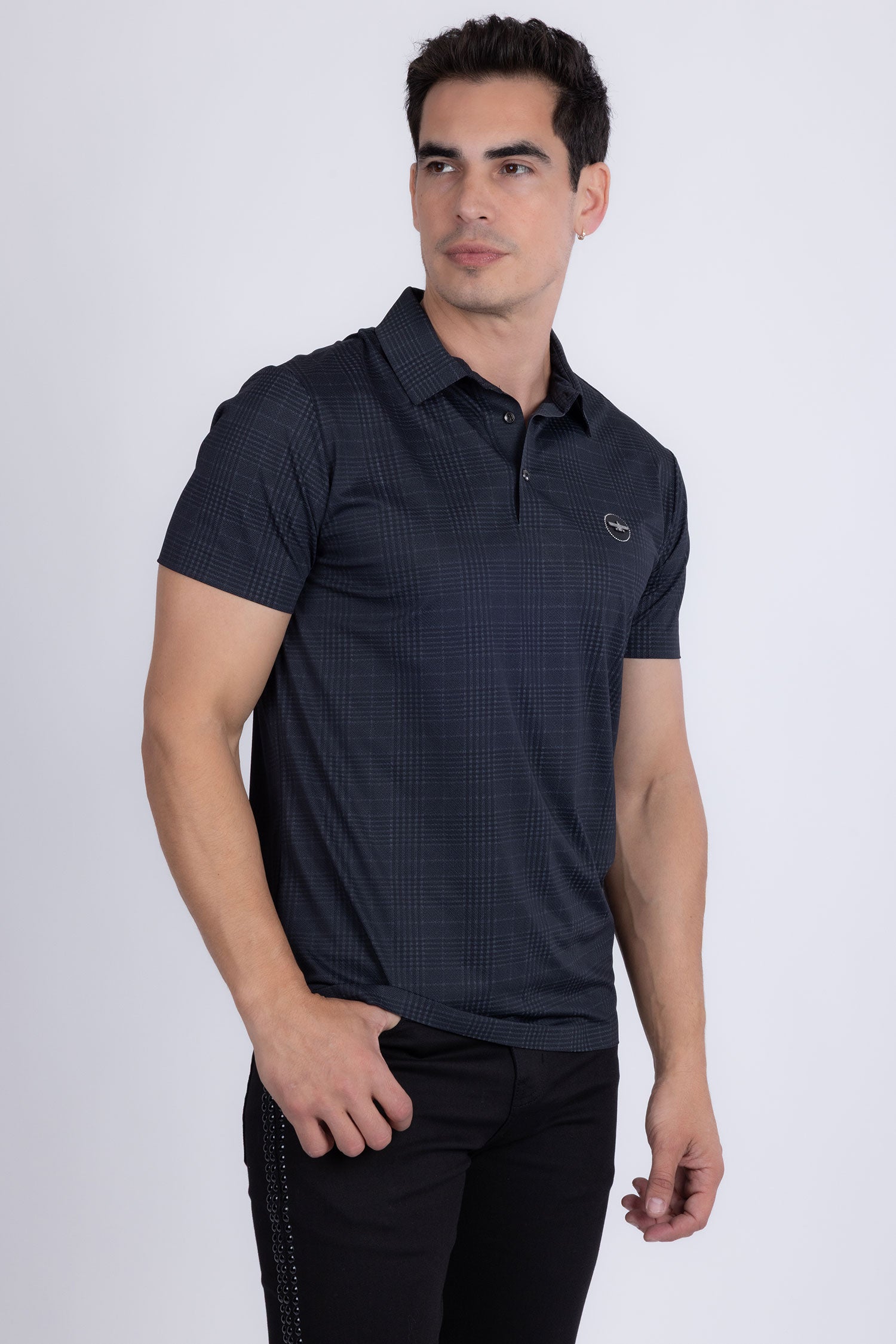 Barabas Men's Geometric Premium Stretch Patterned Polo Shirts 5P22 Charcoal