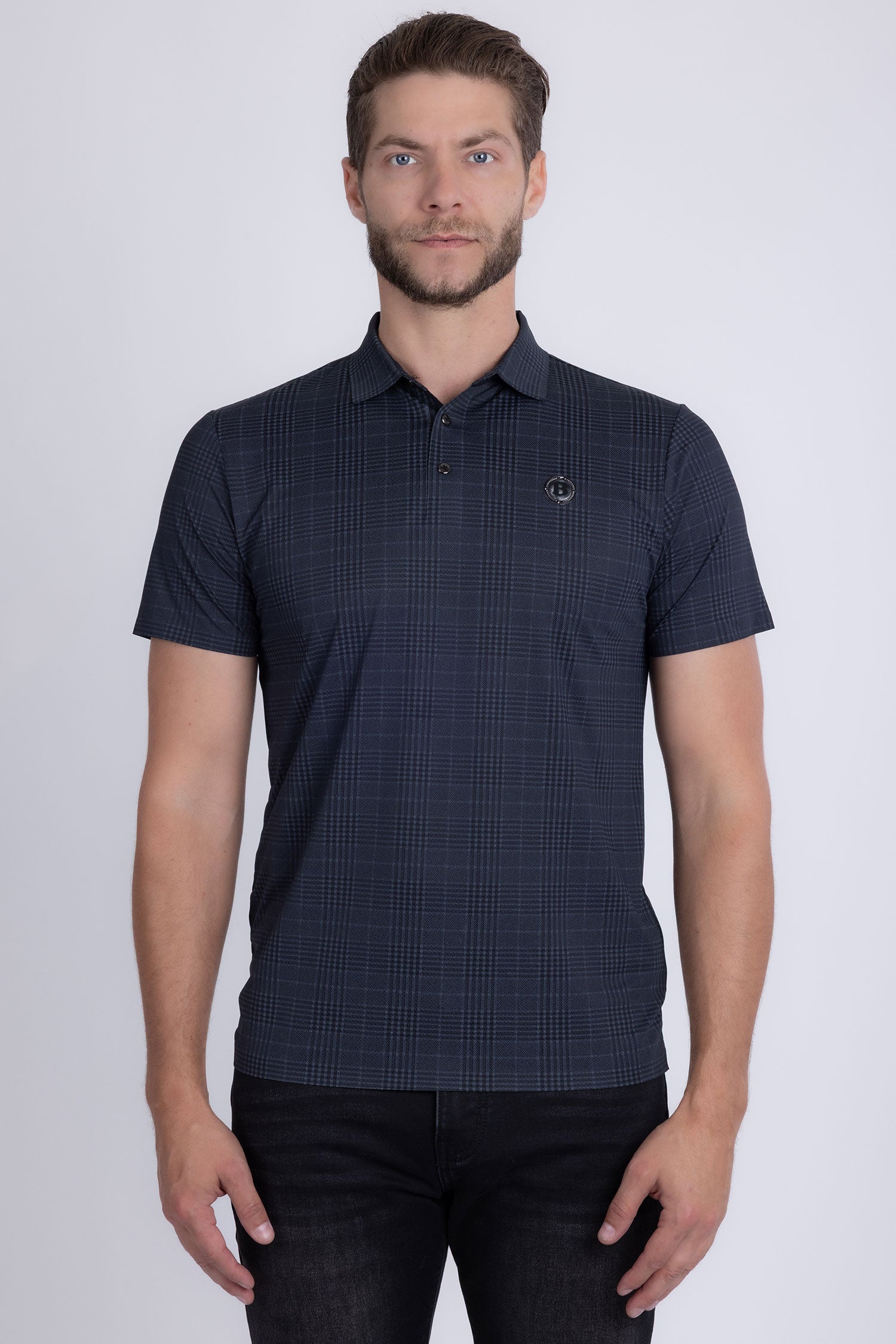 Barabas Men's Geometric Premium Stretch Patterned Polo Shirts 5P22 Charcoal