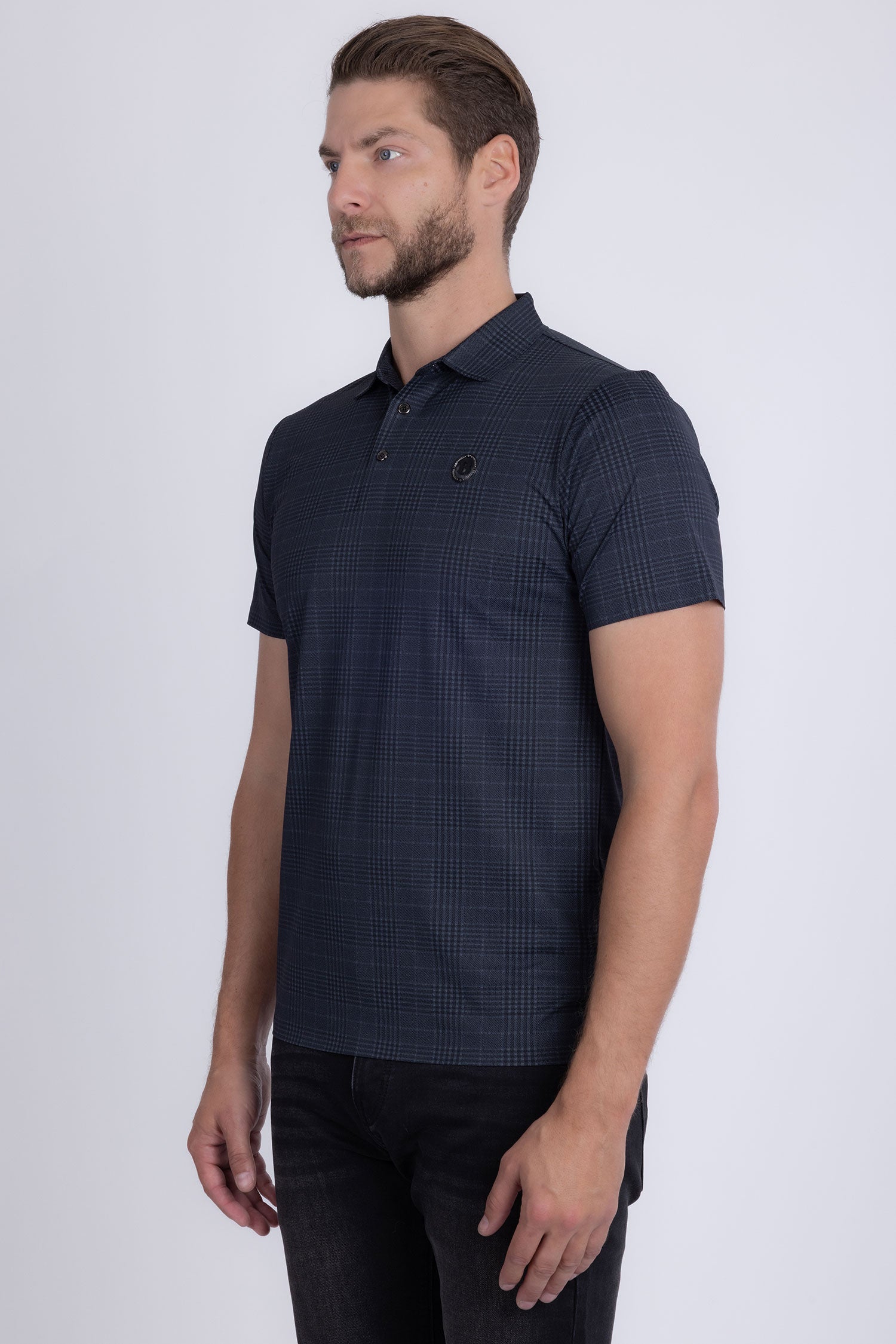 Barabas Men's Geometric Premium Stretch Patterned Polo Shirts 5P22 Charcoal