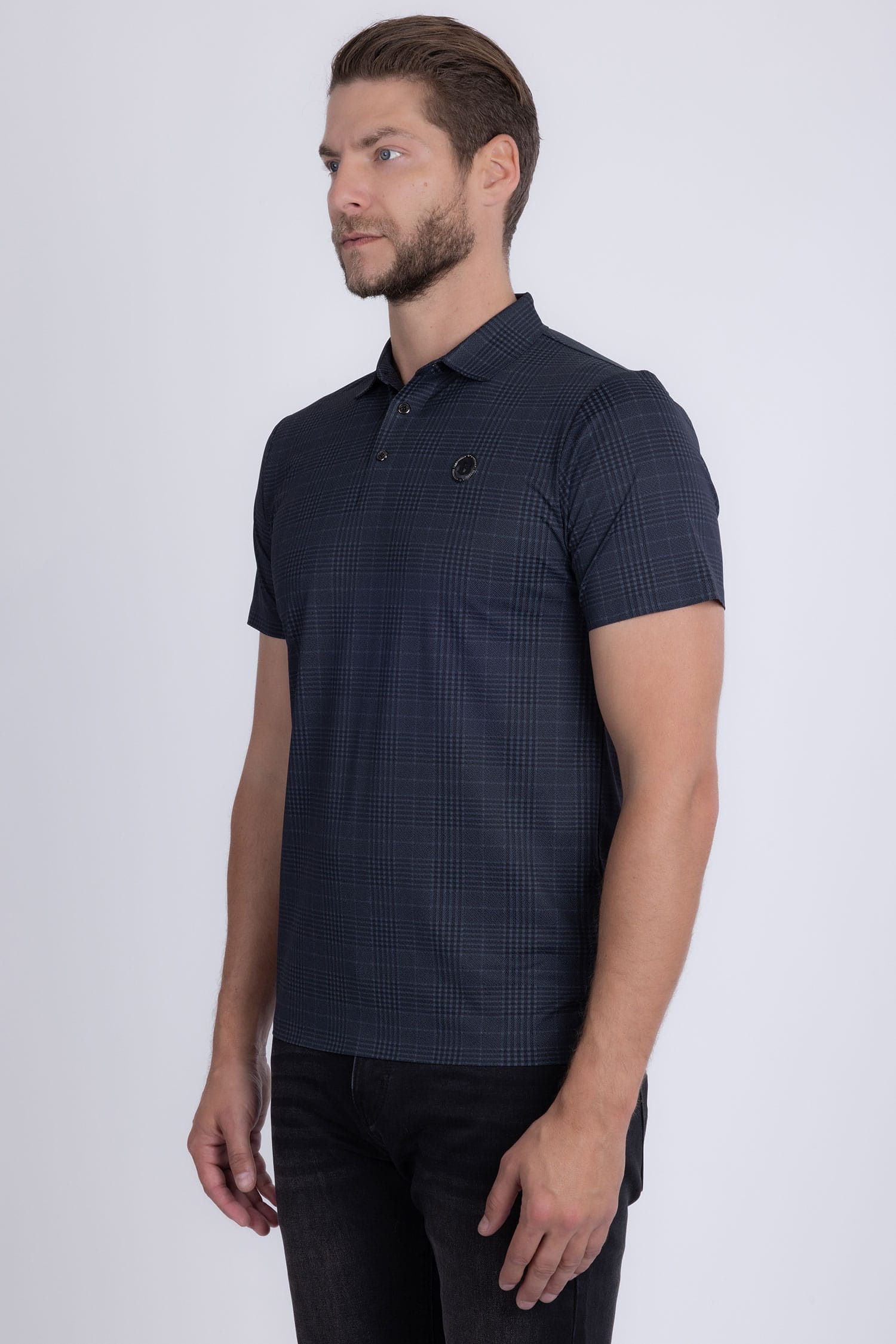 Barabas Men's Geometric Premium Stretch Patterned Polo Shirts 5P22 Charcoal