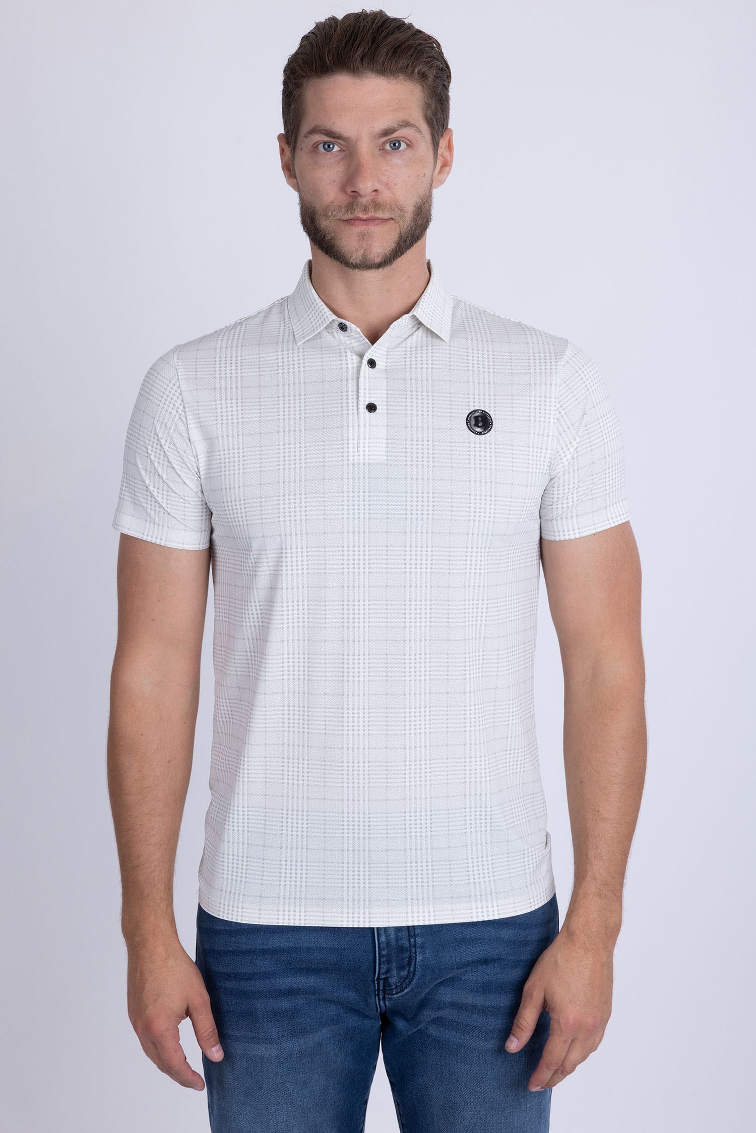 Barabas Men's Geometric Premium Stretch Patterned Polo Shirts 5P22 White