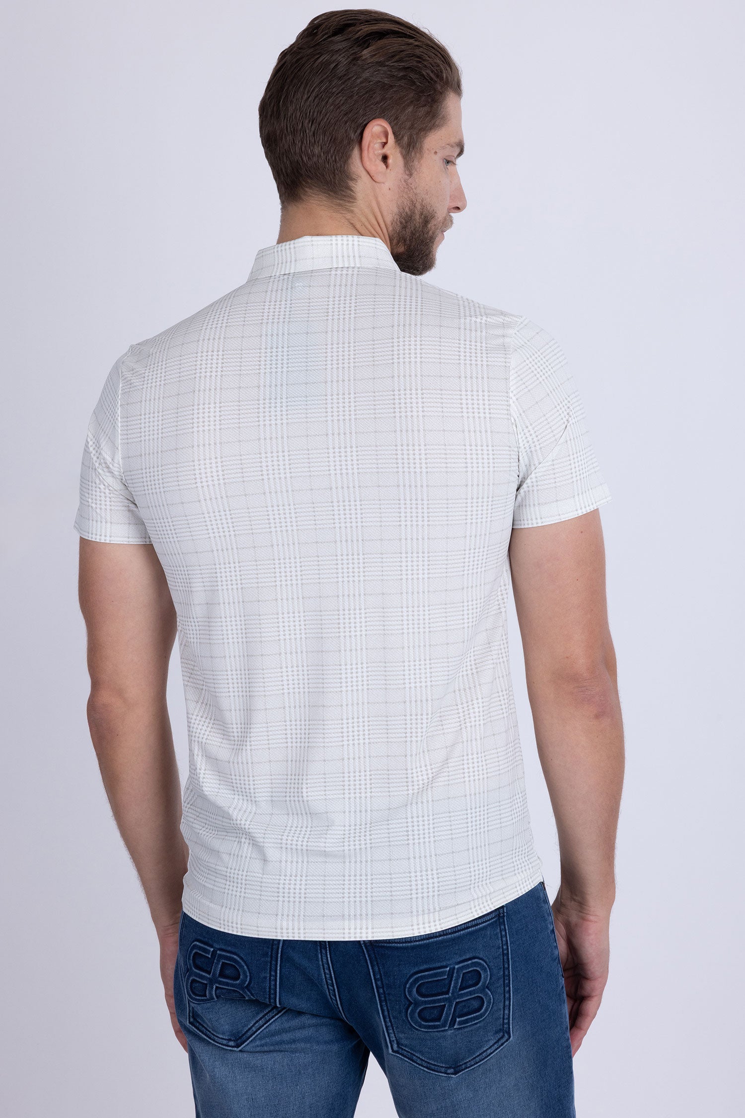 Barabas Men's Geometric Premium Stretch Patterned Polo Shirts 5P22 White