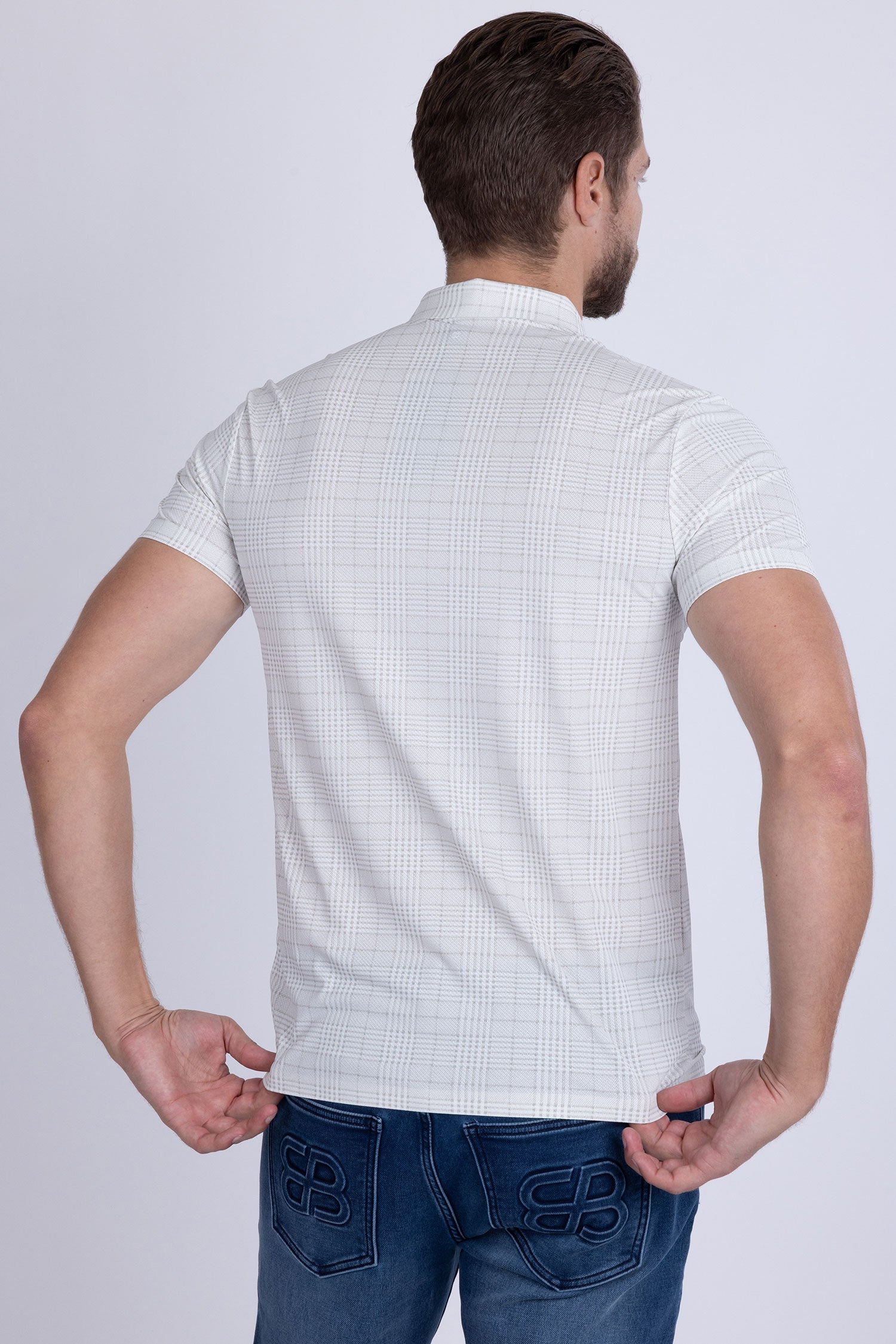 Barabas Men's Geometric Premium Stretch Patterned Polo Shirts 5P22 White