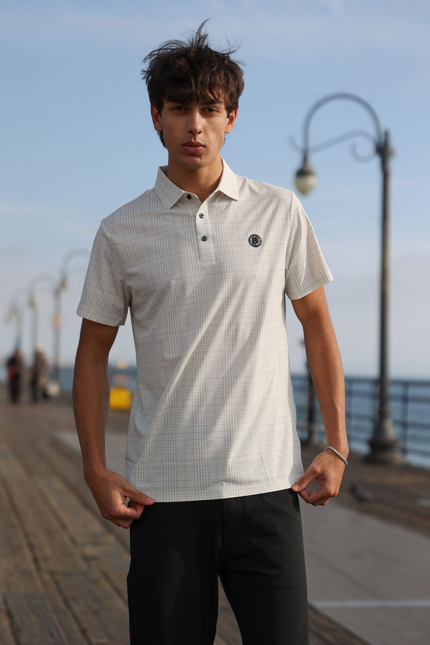 Barabas Men's Geometric Premium Stretch Patterned Polo Shirts 5P22 White