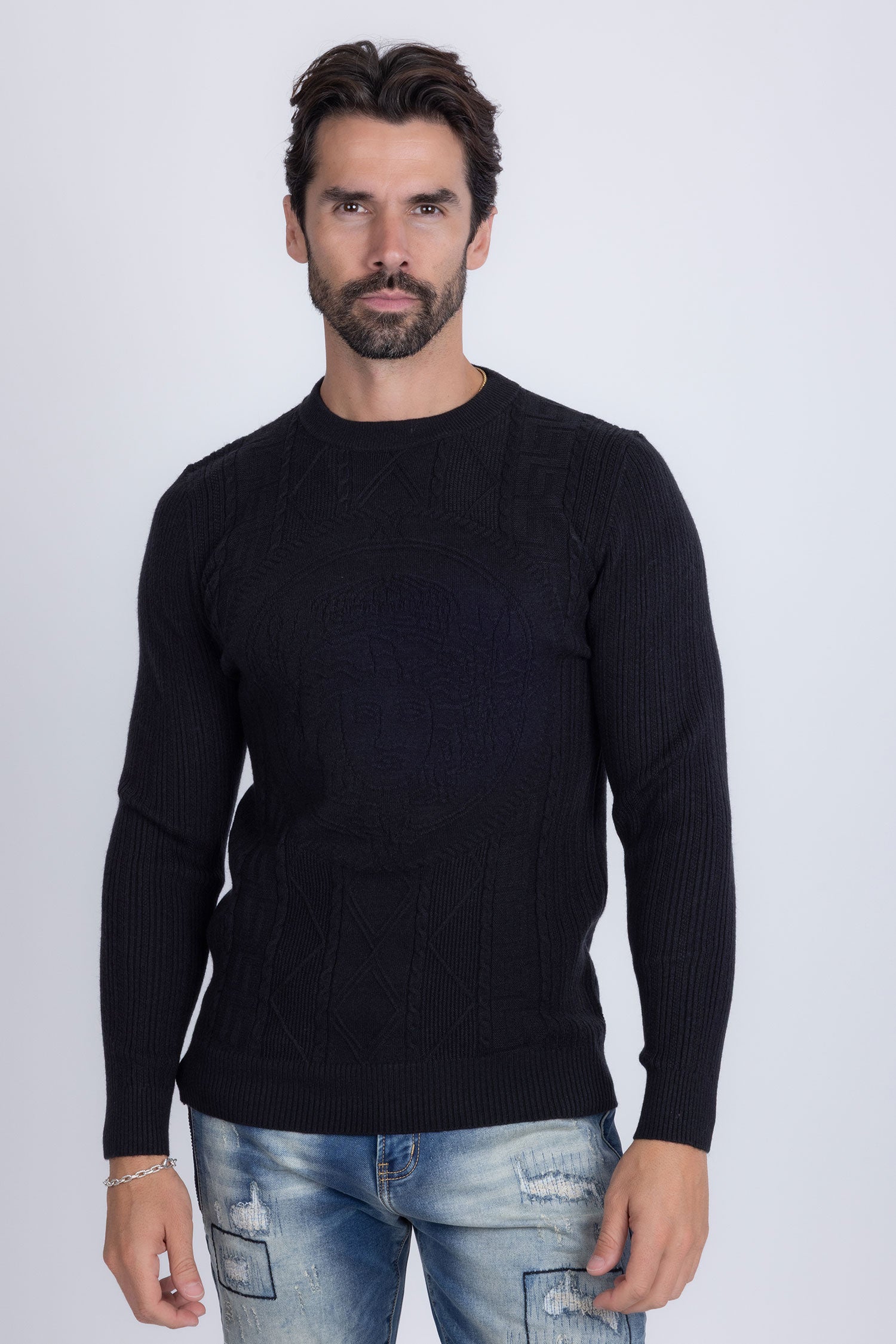 Barabas Men's Embroidered Medusa Stretch Sweater 5PLS01 Black