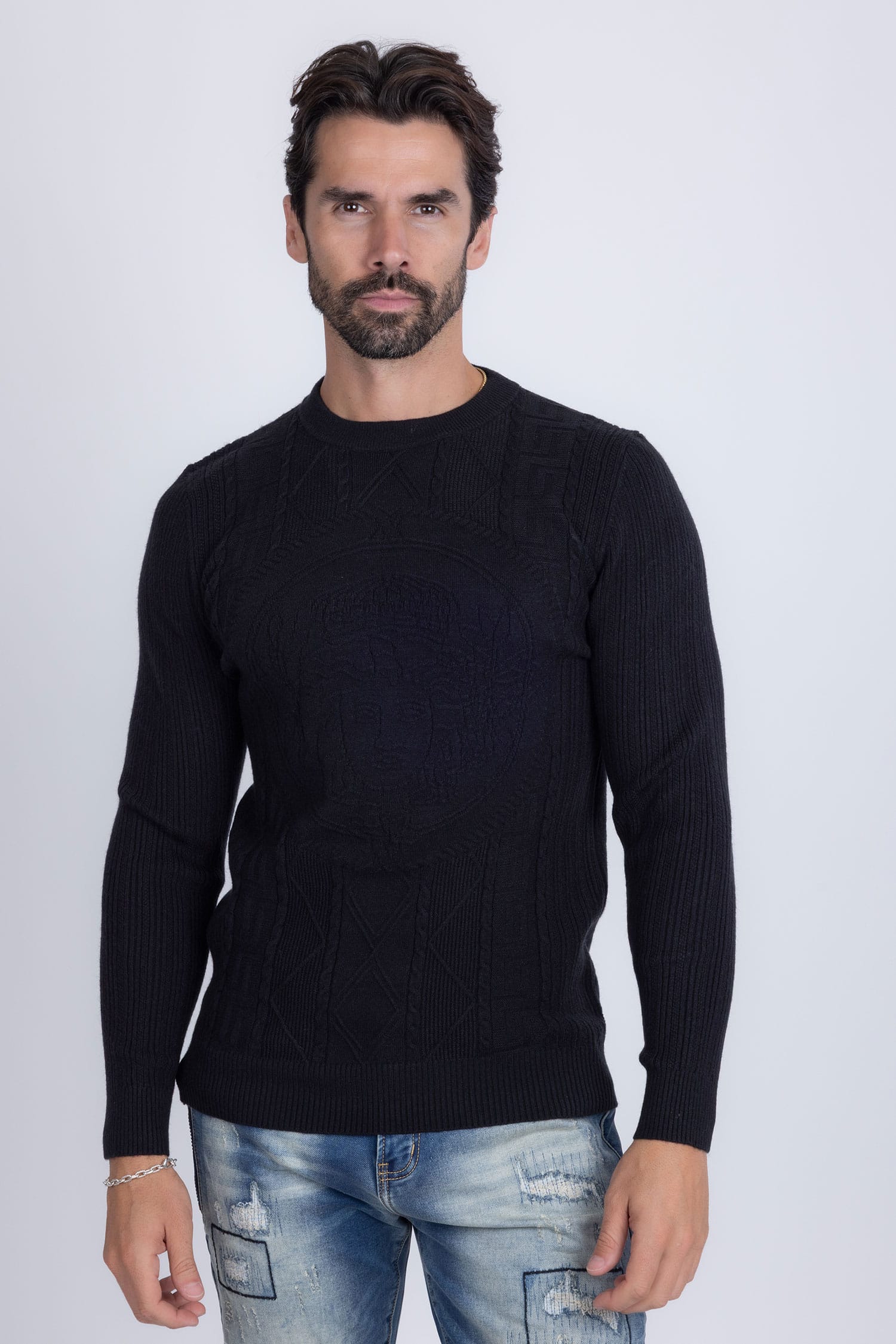 Barabas Men's Embroidered Medusa Stretch Sweater 5PLS01 Black