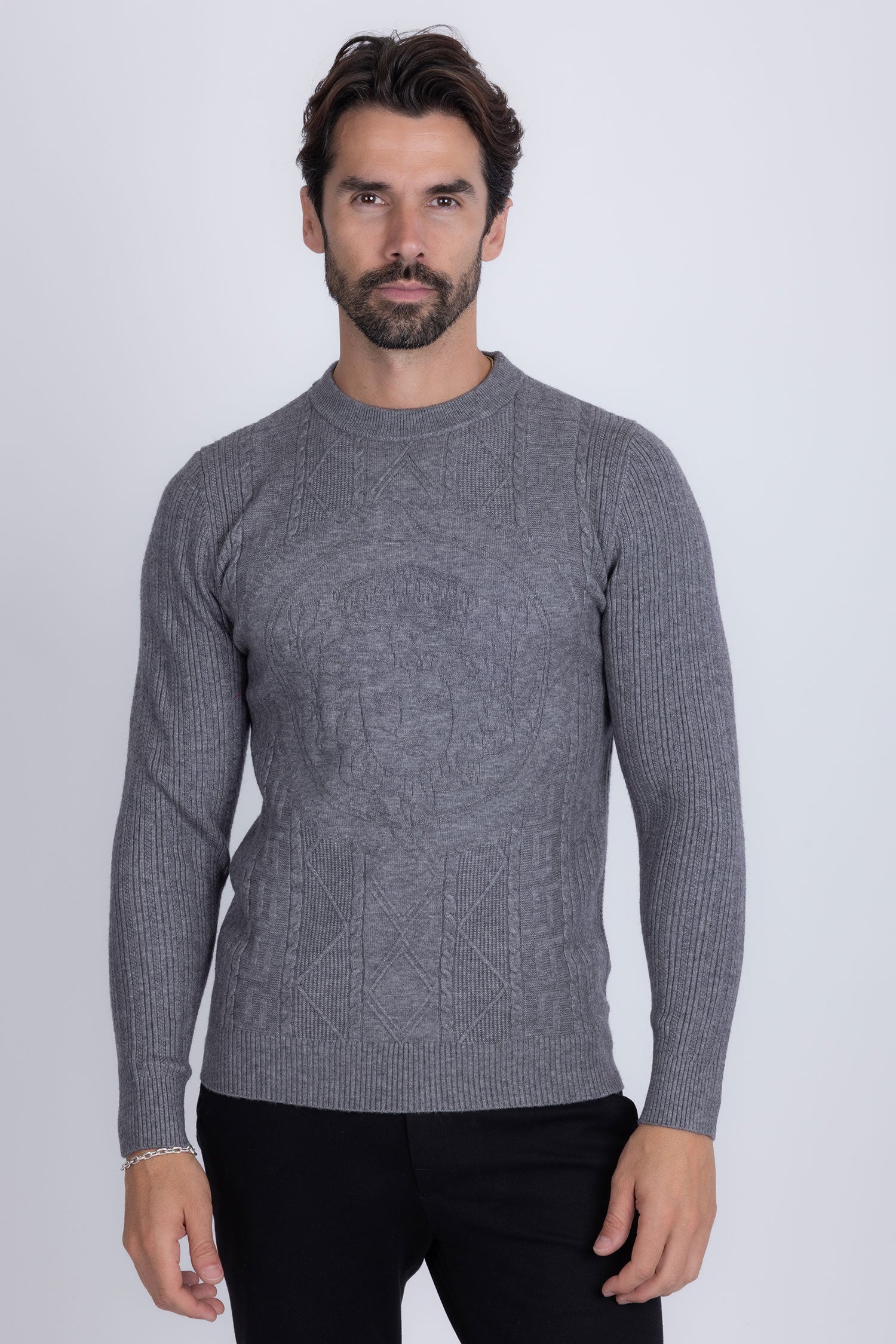 Barabas Men's Embroidered Medusa Stretch Sweater 5PLS01 Charcoal