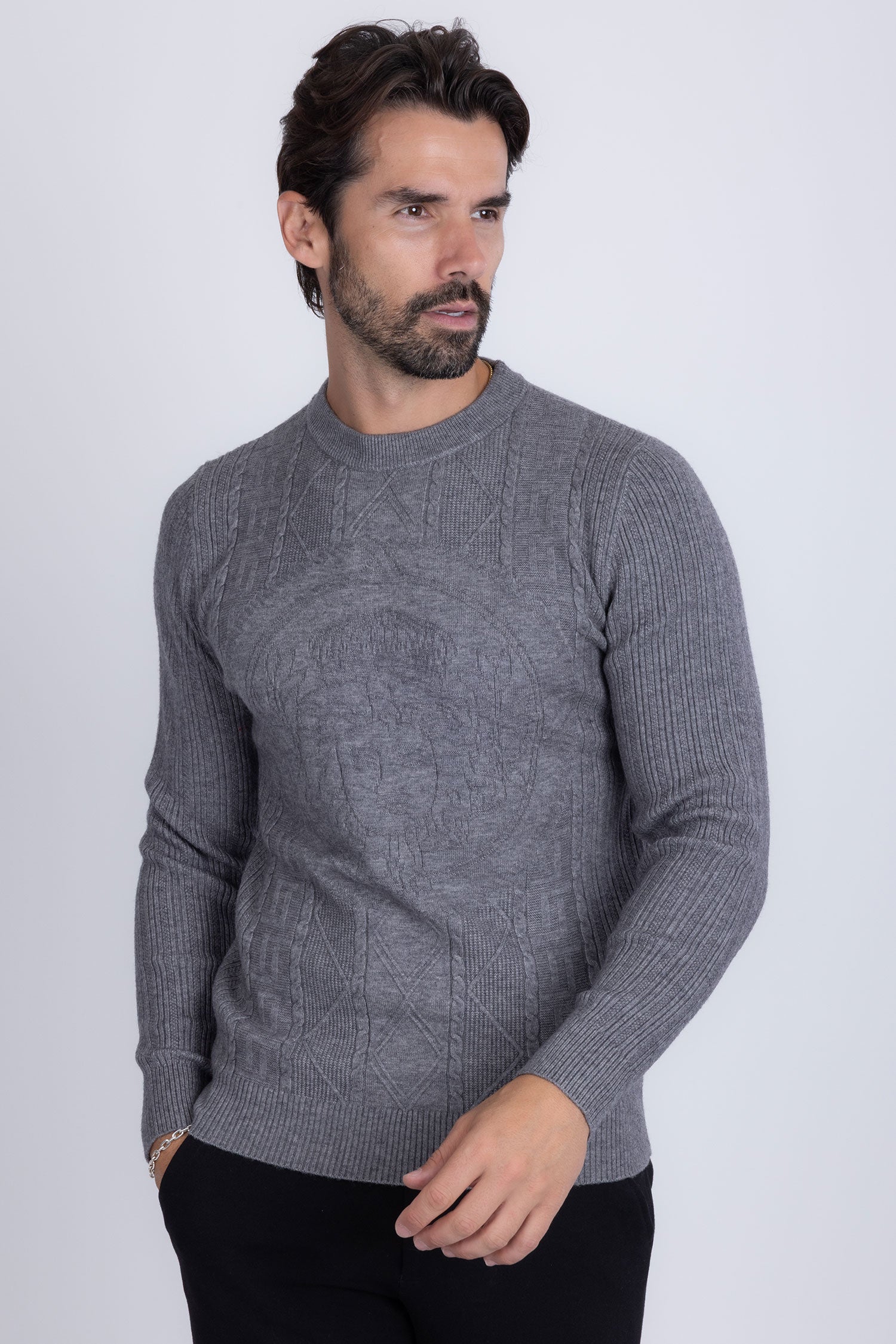 Barabas Men's Embroidered Medusa Stretch Sweater 5PLS01 Charcoal