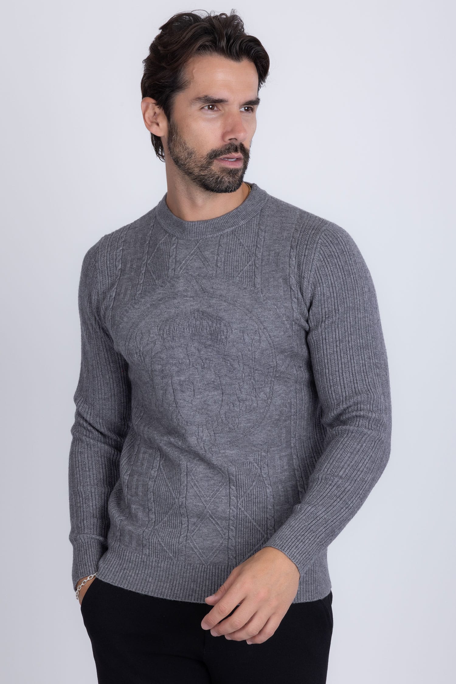 Barabas Men's Embroidered Medusa Stretch Sweater 5PLS01 Charcoal