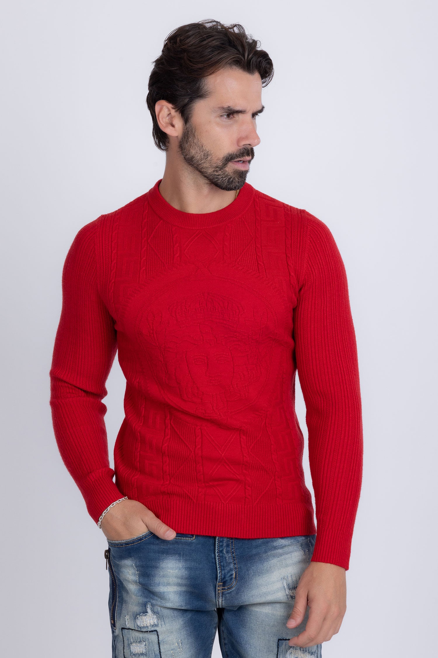 Barabas Men's Embroidered Medusa Stretch Sweater 5PLS01 Red