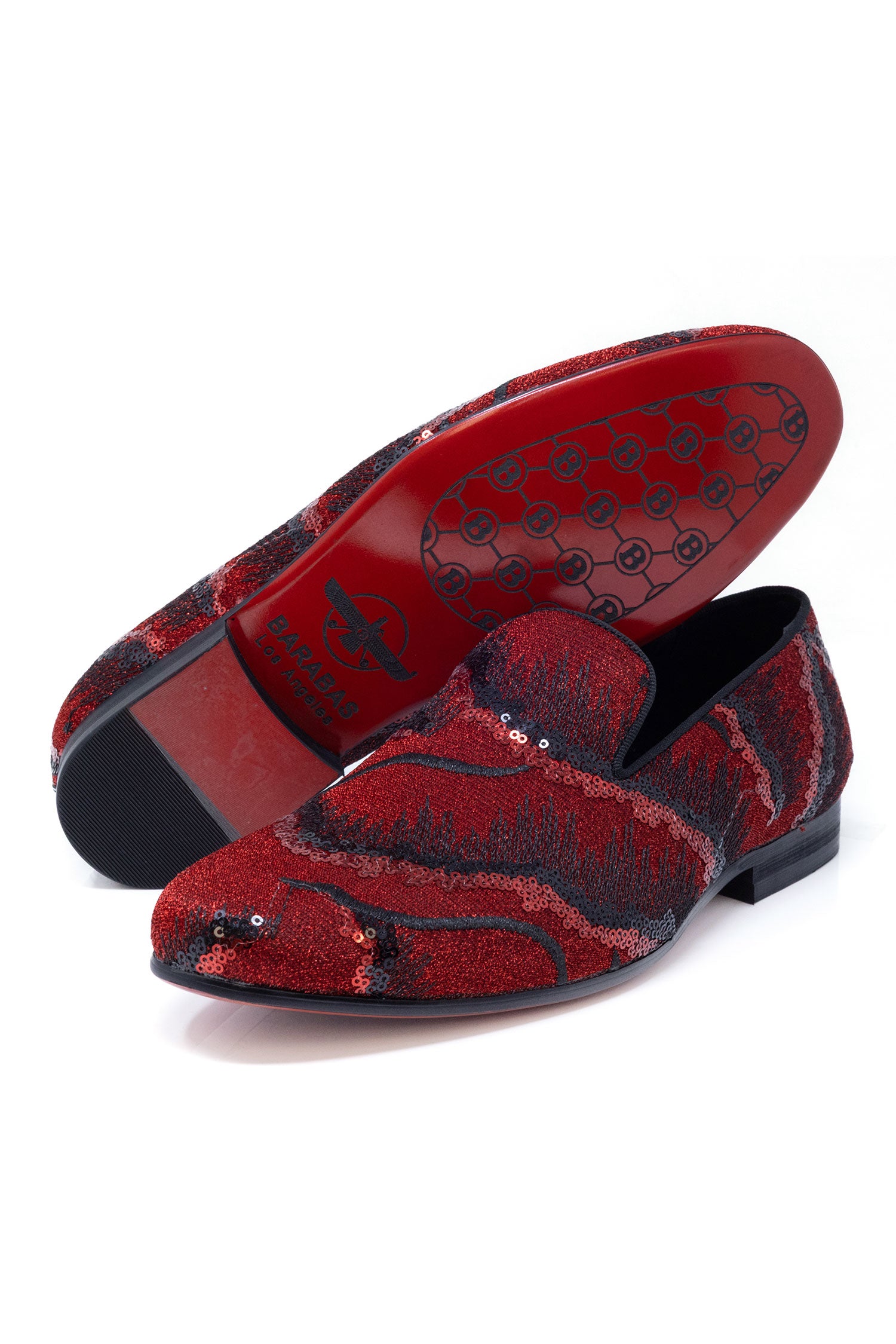 Barabas Men's Shiny Geometric Sequin Leather Dress Shoes 5SH04 Red