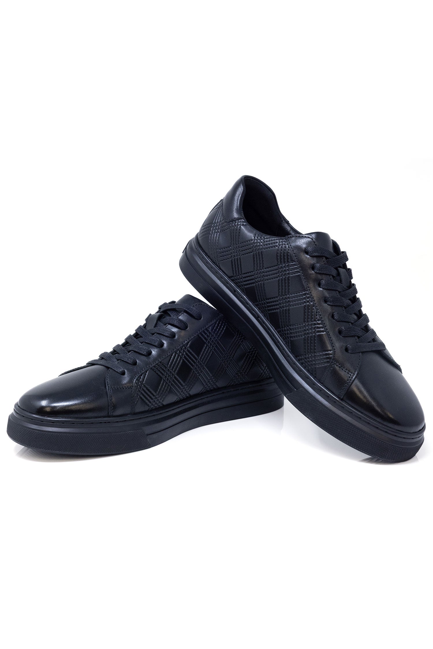 Barabas Men's Checkered Lace-up Leather Sneakers 5SH09 Black
