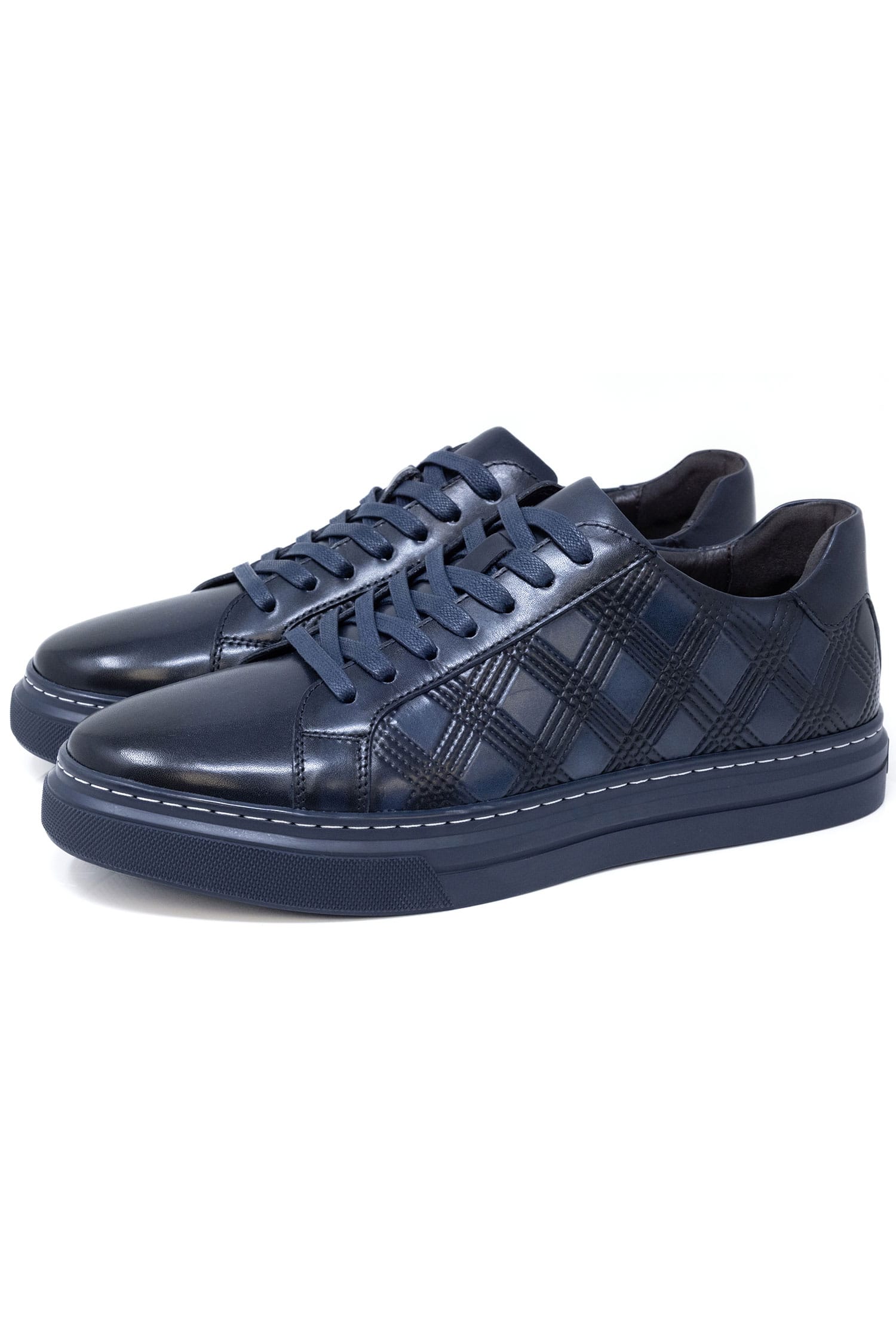 Barabas Men's Checkered Lace-up Leather Sneakers 5SH09 Navy