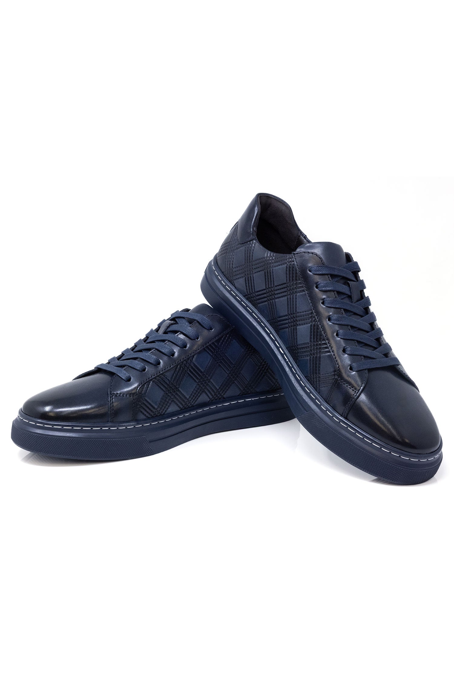 Barabas Men's Checkered Lace-up Leather Sneakers 5SH09 Navy