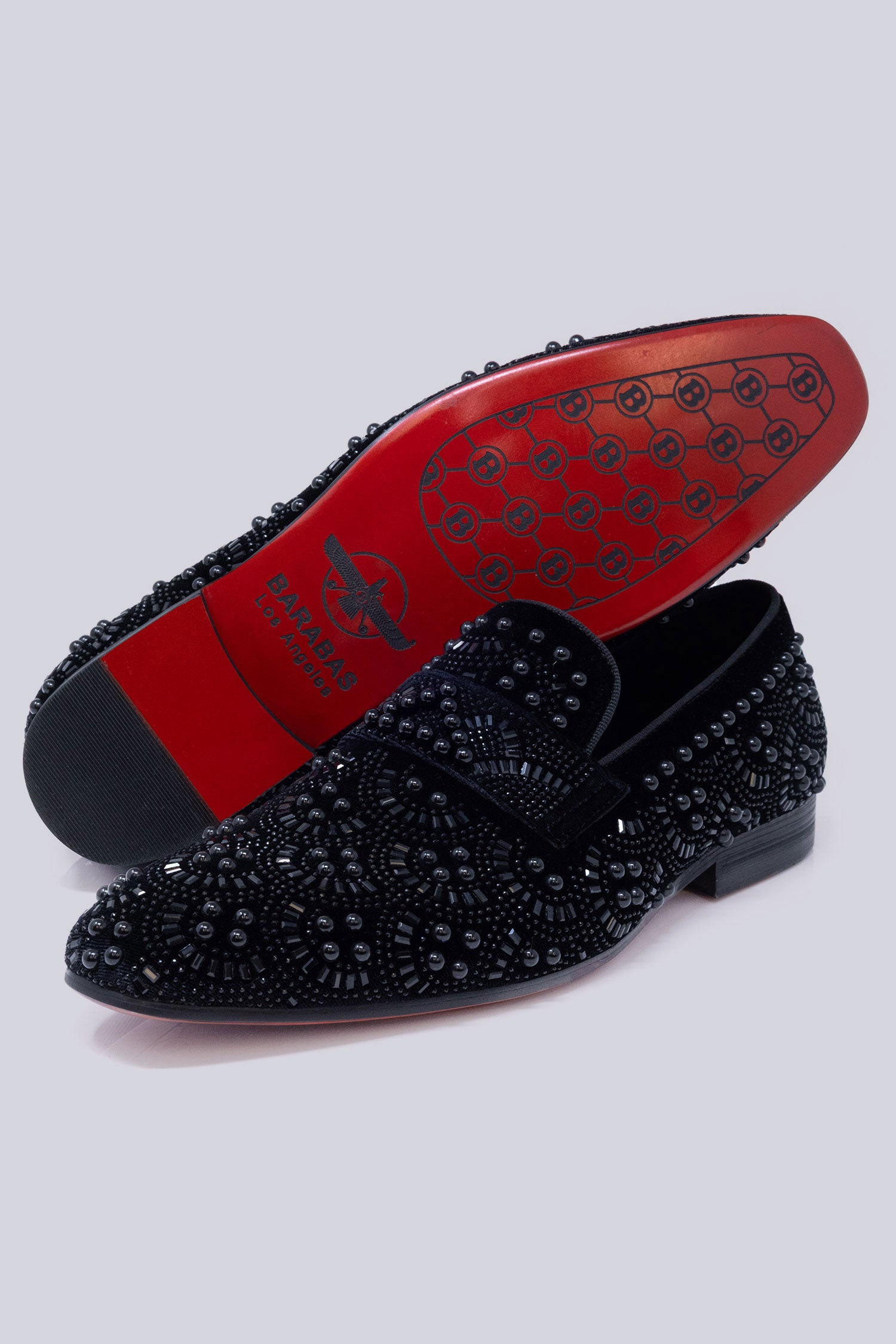 Barabas Men's Geometric Shiny Rhinestone Design Leather Shoes 5SH12 Black