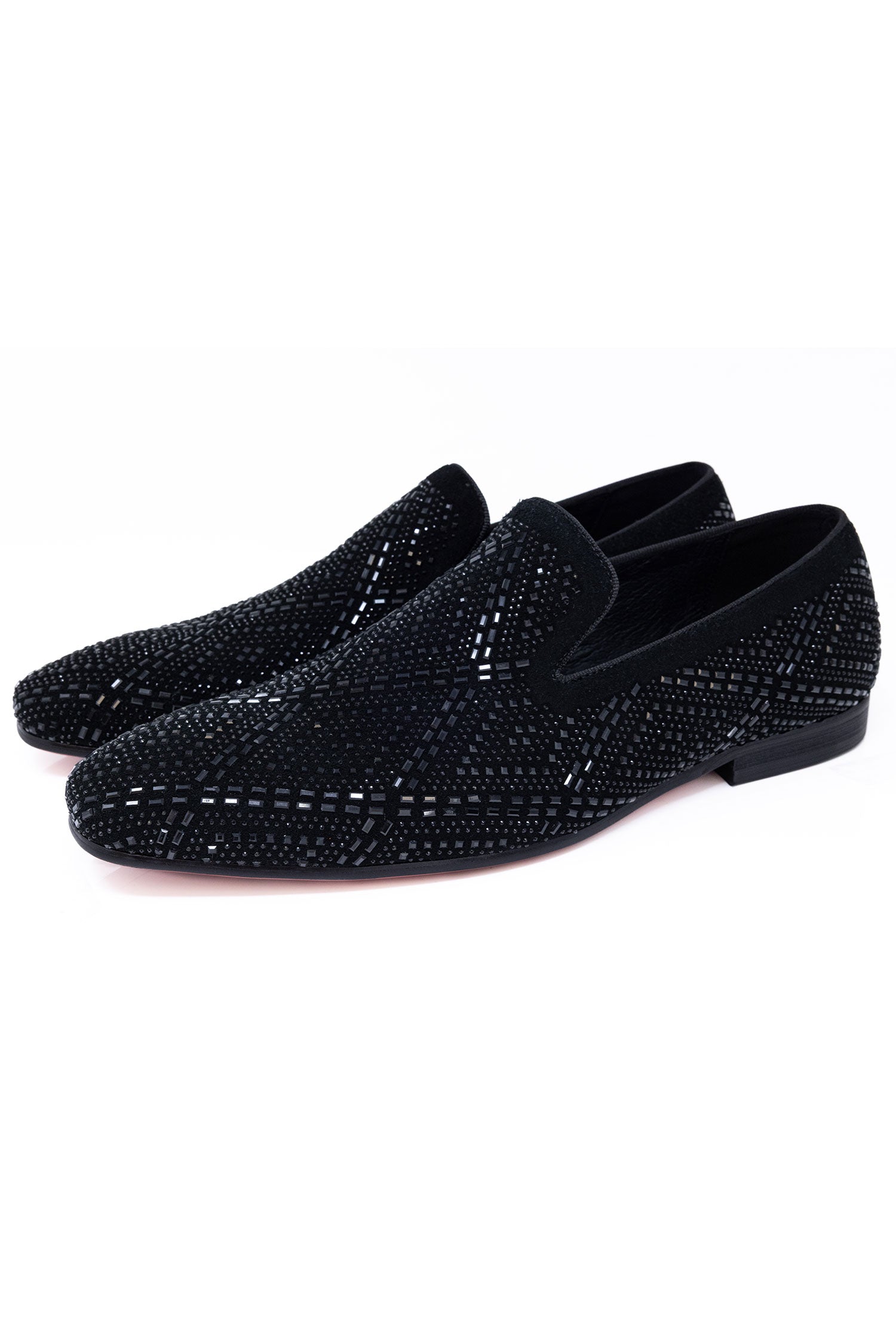 Barabas Men's Rhinestone Suede Slip On Loafer Dress Shoes 5SH16 Black