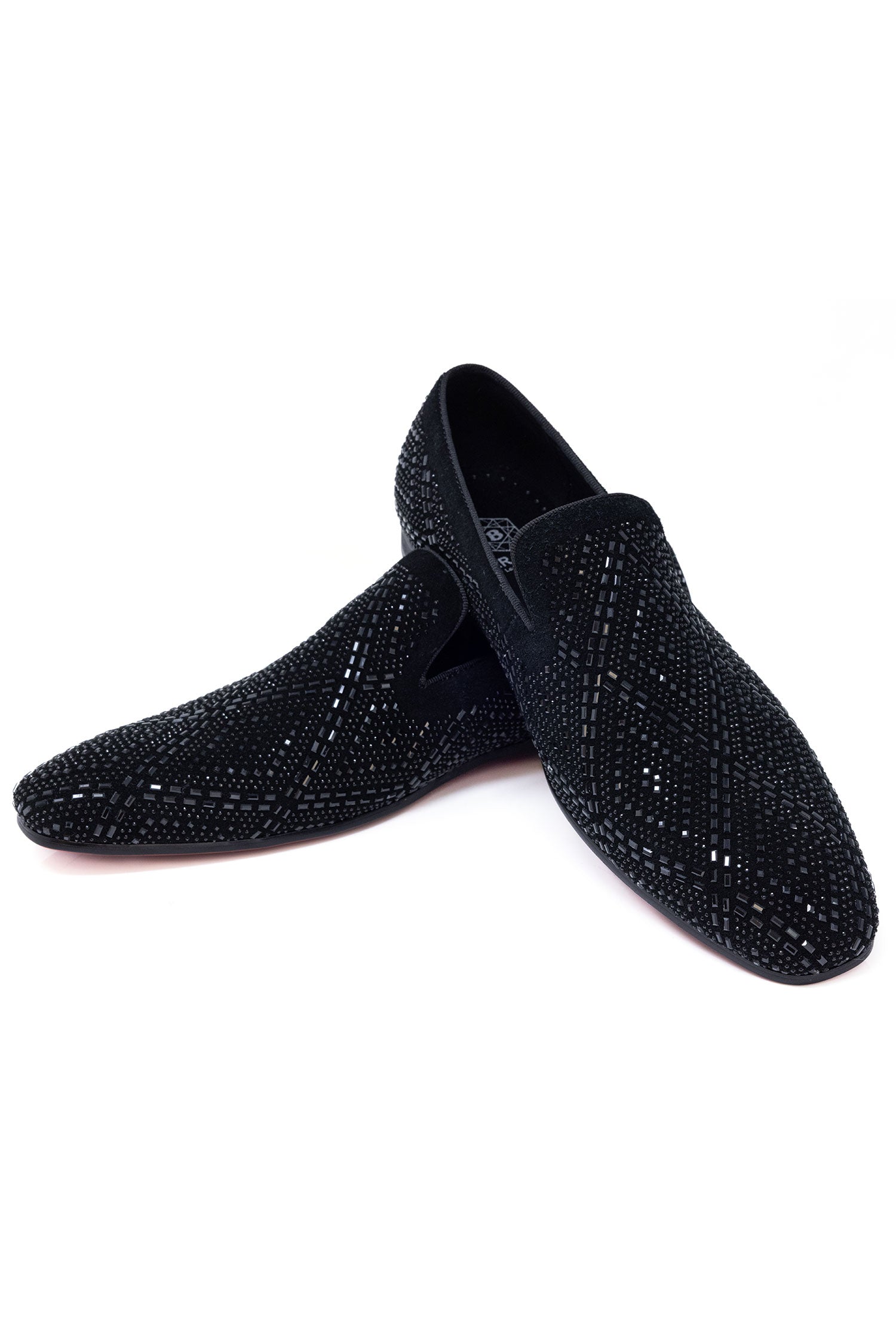 Barabas Men's Rhinestone Suede Slip On Loafer Dress Shoes 5SH16 Black
