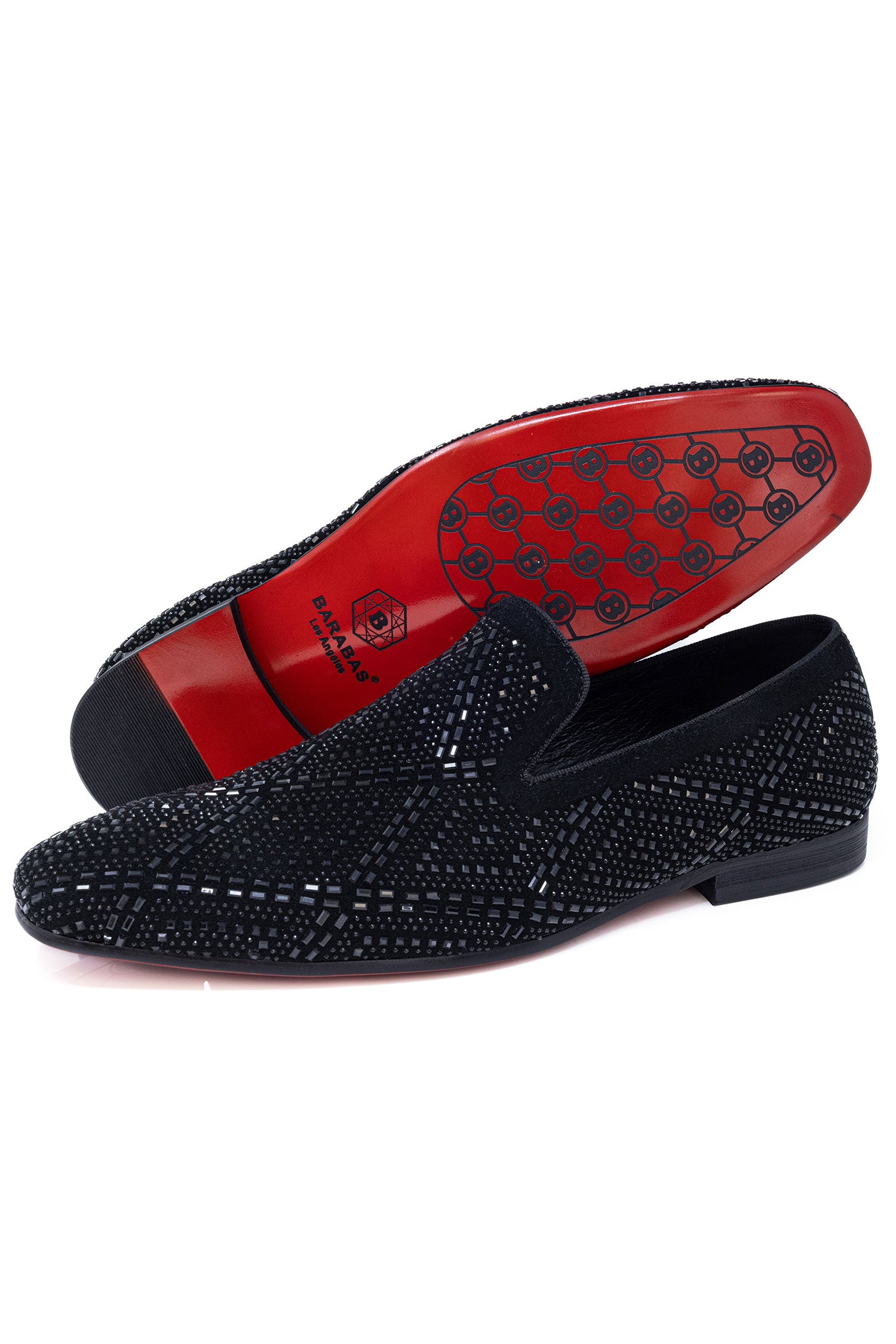 Barabas Men's Rhinestone Suede Slip On Loafer Dress Shoes 5SH16 Black