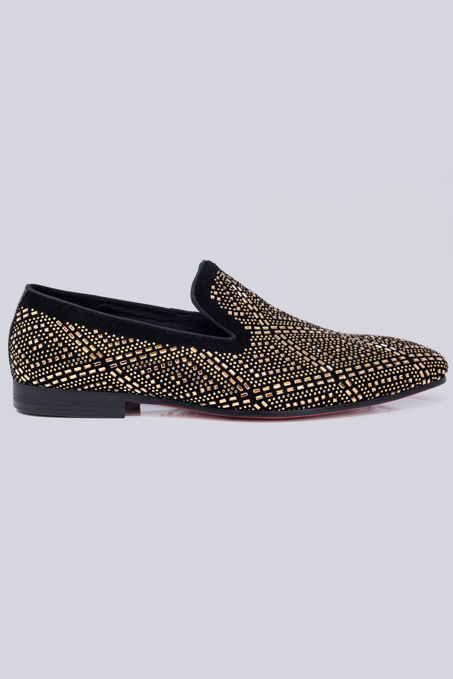 Barabas Men's Rhinestone Suede Slip On Loafer Dress Shoes 5SH16 Black Gold