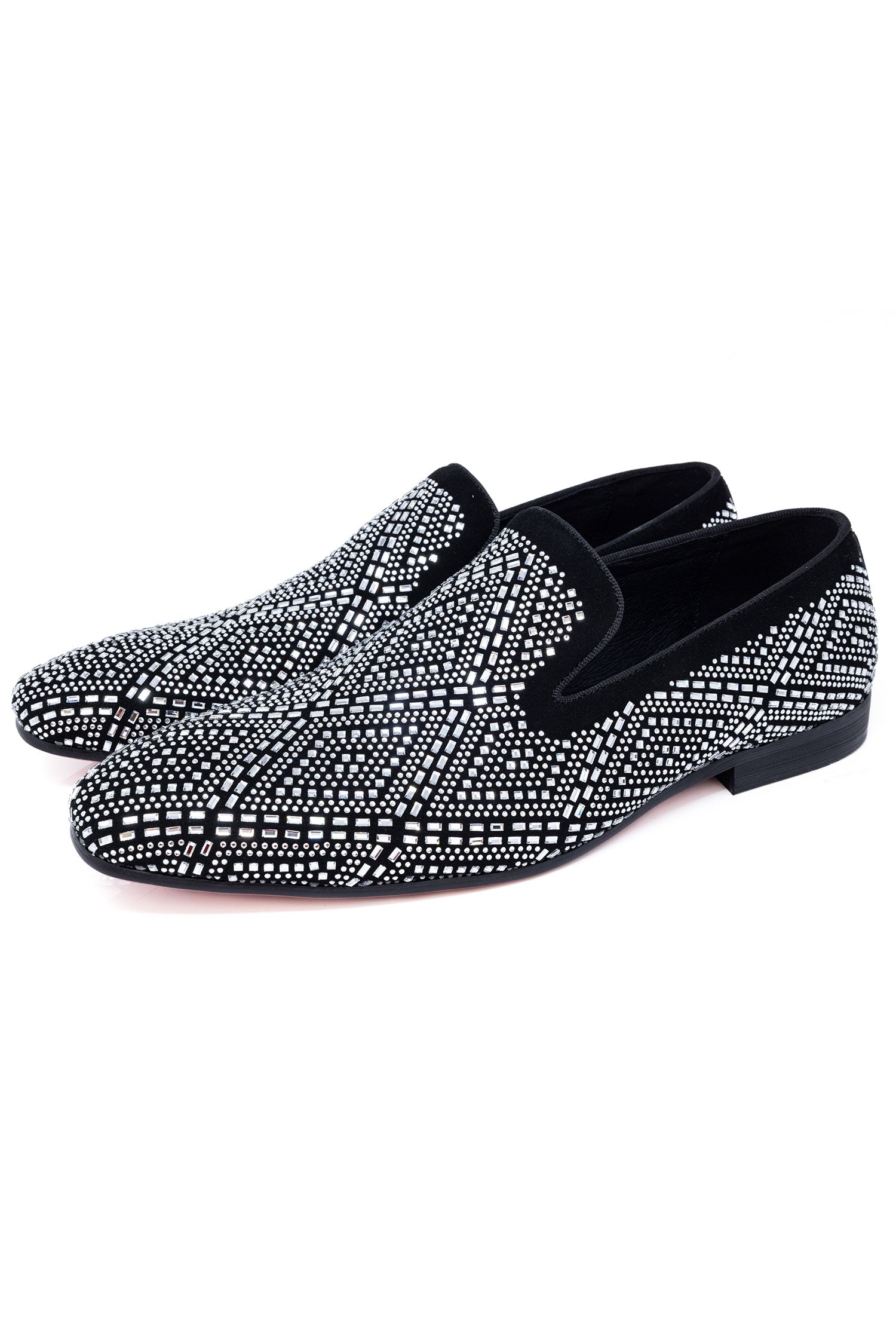 Barabas Men's Rhinestone Suede Slip On Loafer Dress Shoes 5SH16 Black SIlver