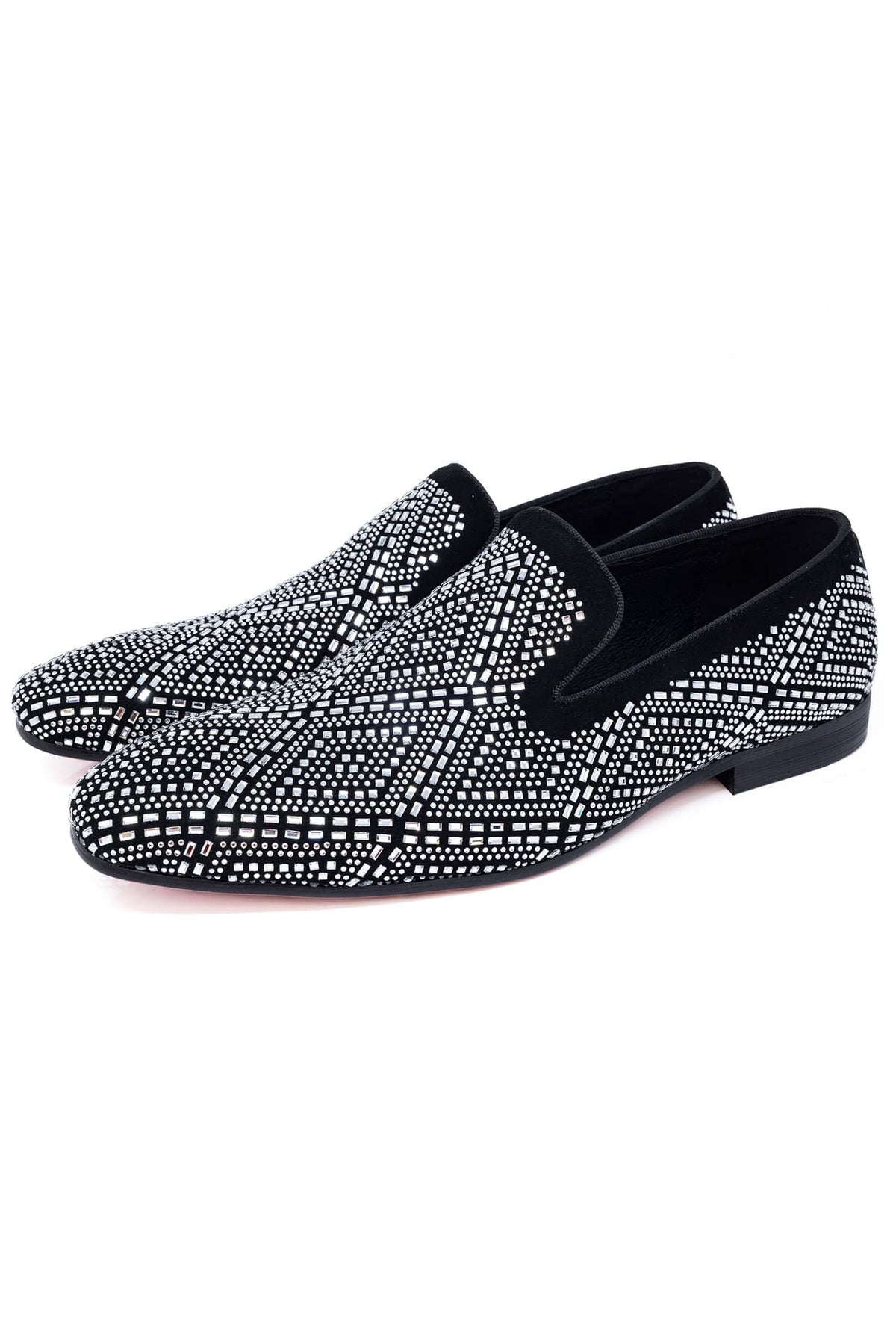Barabas Men's Rhinestone Suede Slip On Loafer Dress Shoes 5SH16 Black Silver