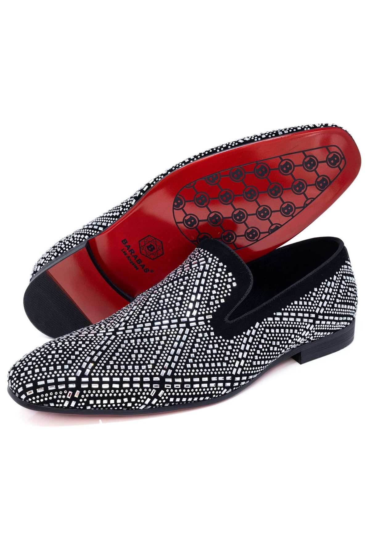 Barabas Men's Rhinestone Suede Slip On Loafer Dress Shoes 5SH16 Silver Black