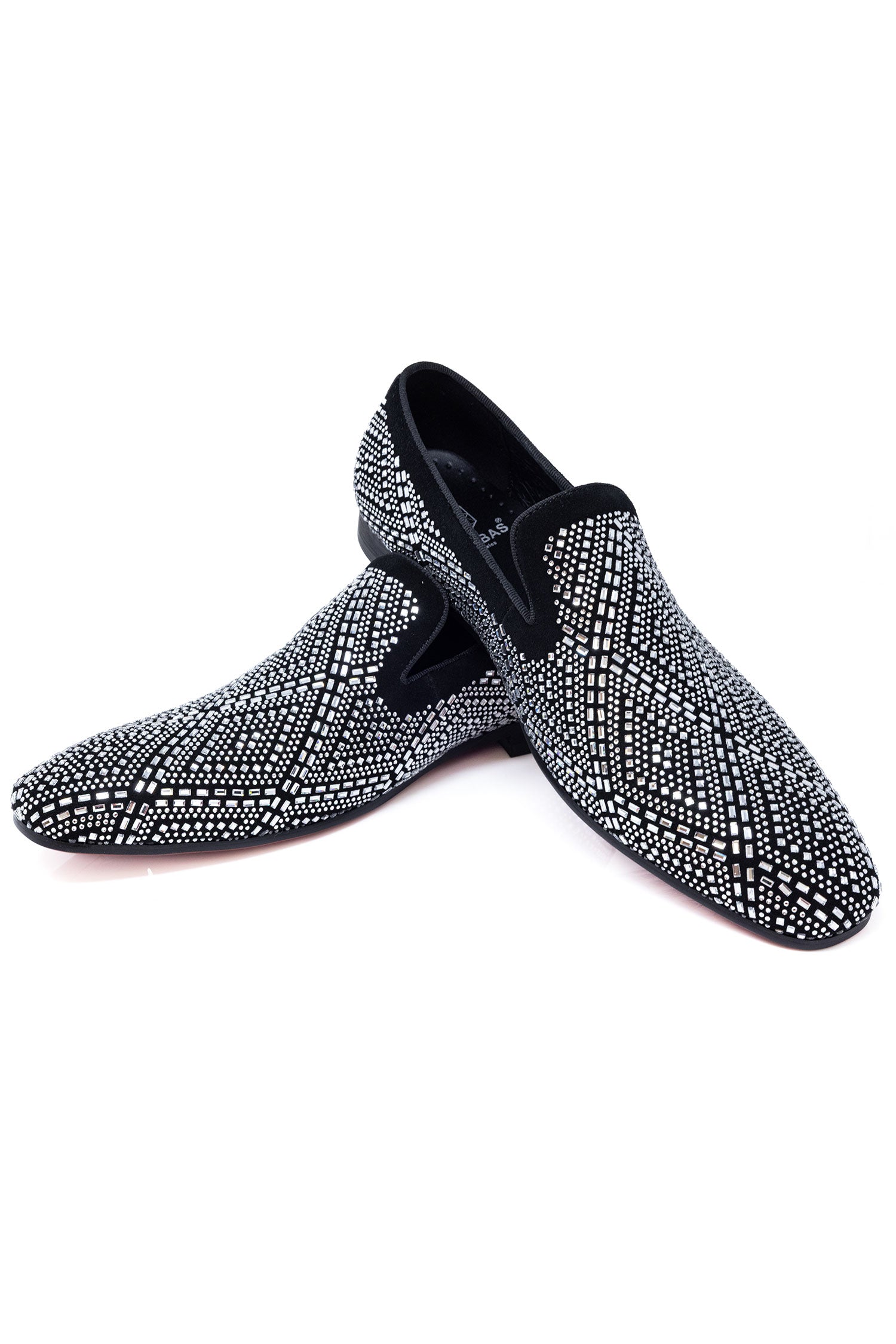 Barabas Men's Rhinestone Suede Slip On Loafer Dress Shoes 5SH16 Black Silver