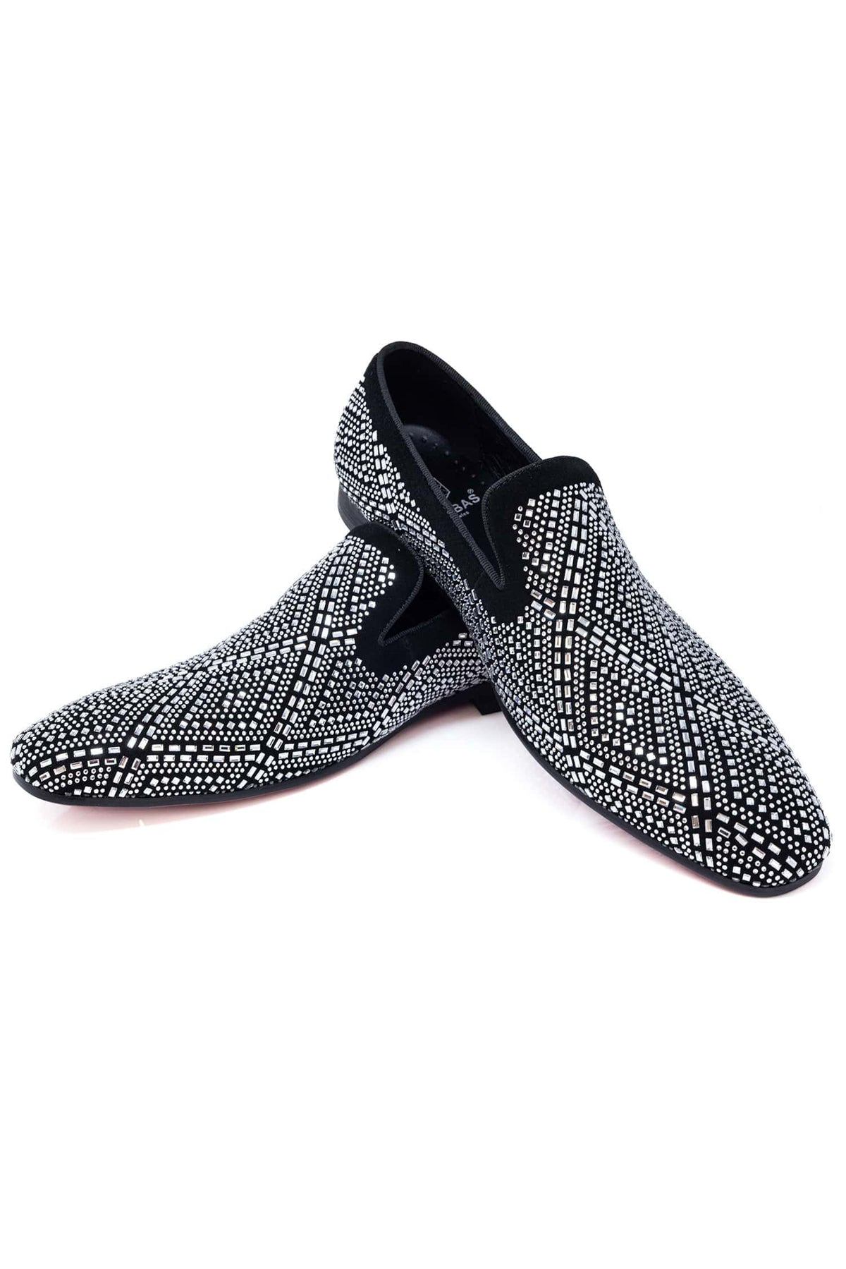 Barabas Men's Rhinestone Suede Slip On Loafer Dress Shoes 5SH16 Black Silver