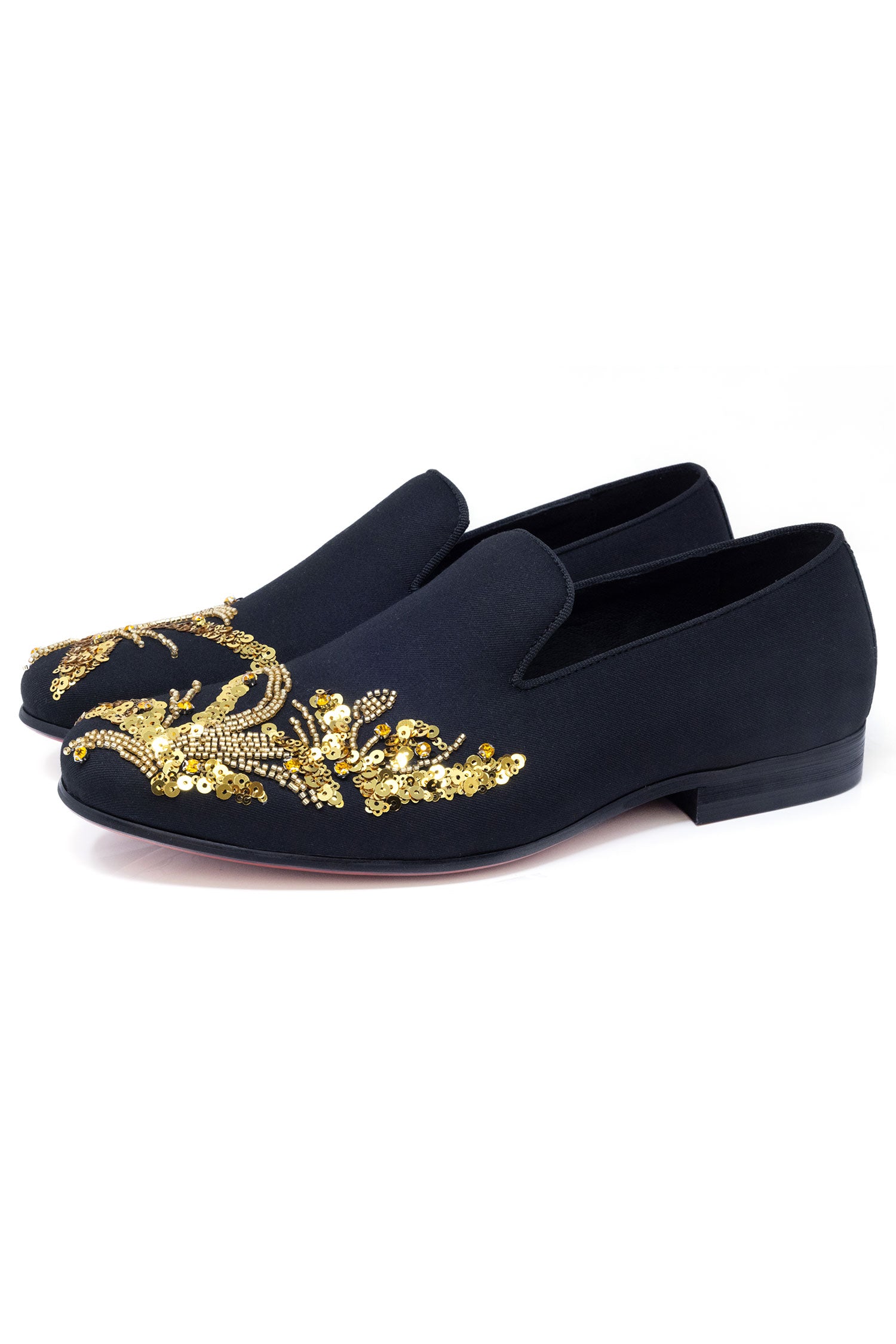 Barabas Men's Sequin Shiny Design Slip On Leather Loafer Shoes 5SH37 Black Gold