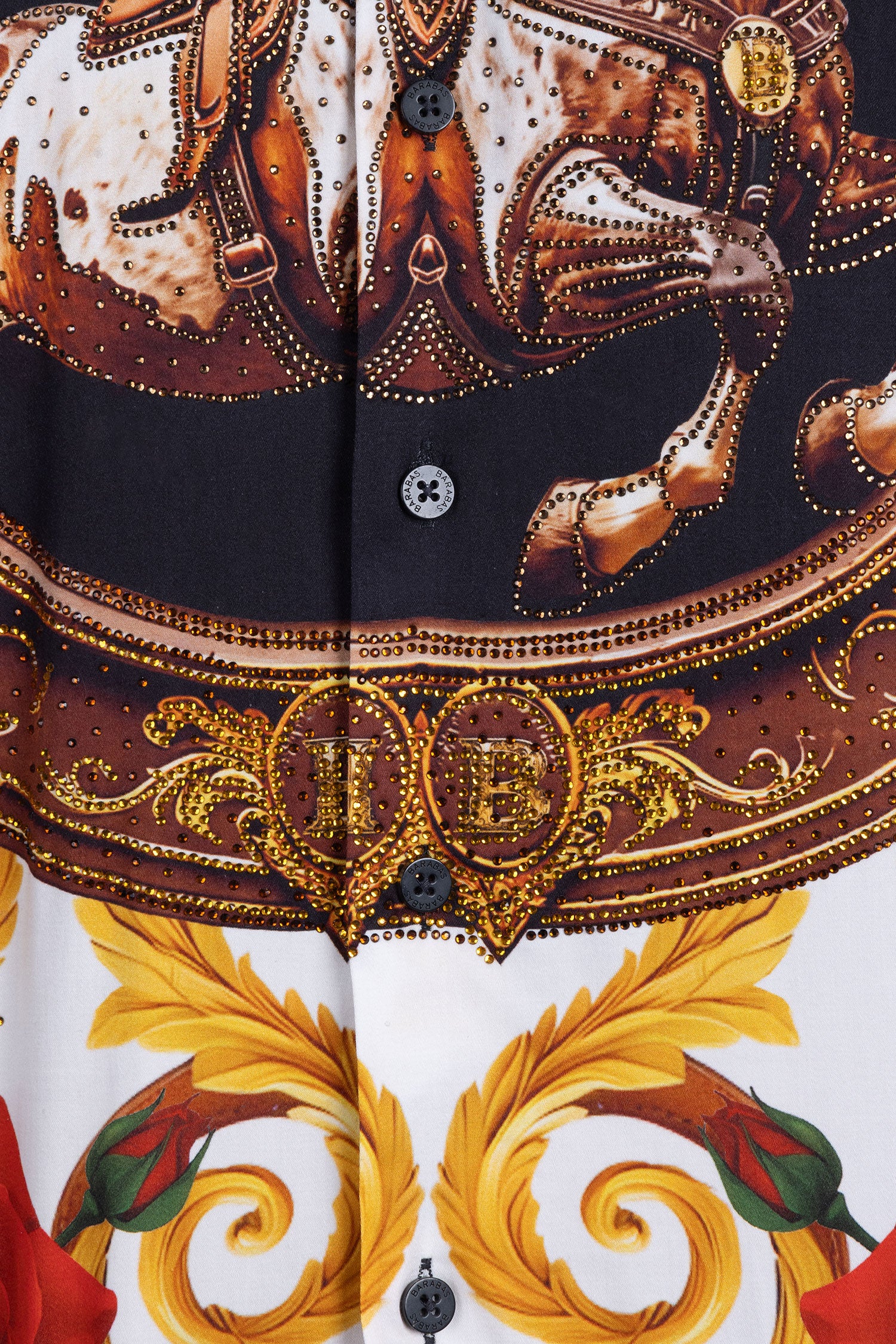 Barabas Men's Stallion Rhinestones Stretch Long Sleeve Shirts 5SPR05 Brown