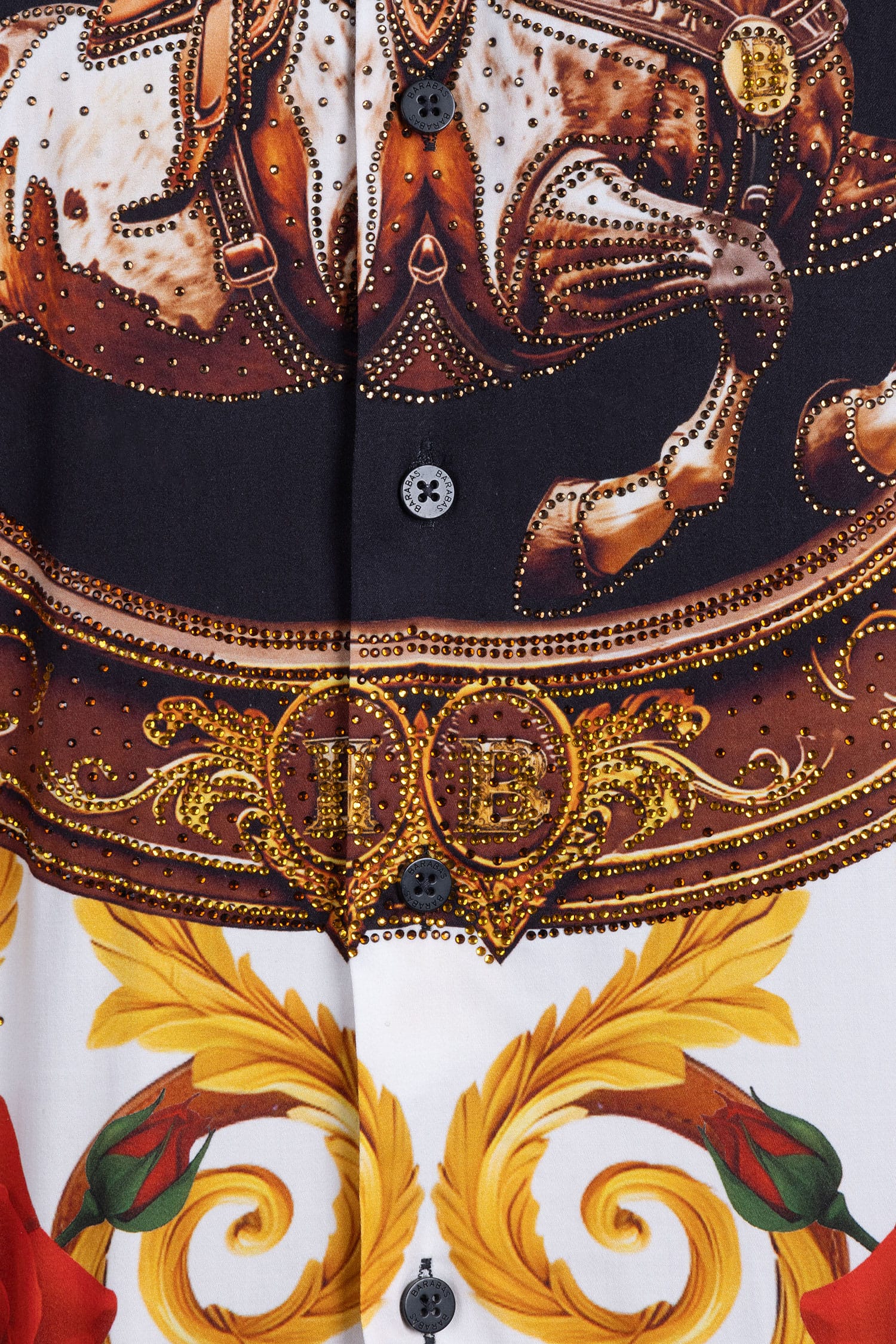 Barabas Men's Stallion Rhinestones Stretch Long Sleeve Shirts 5SPR05 Brown