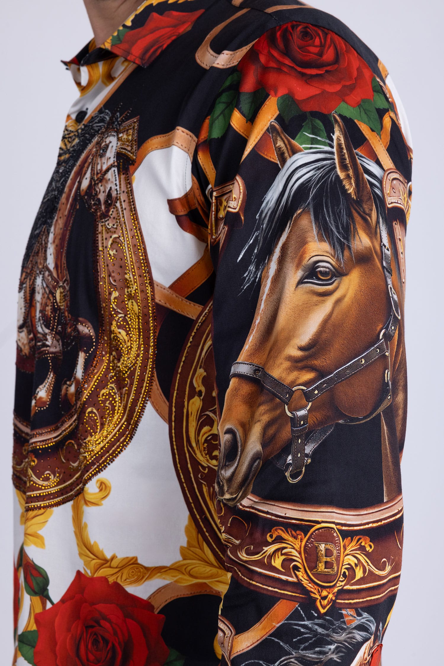Barabas Men's Stallion Rhinestones Stretch Long Sleeve Shirts 5SPR05 Brown