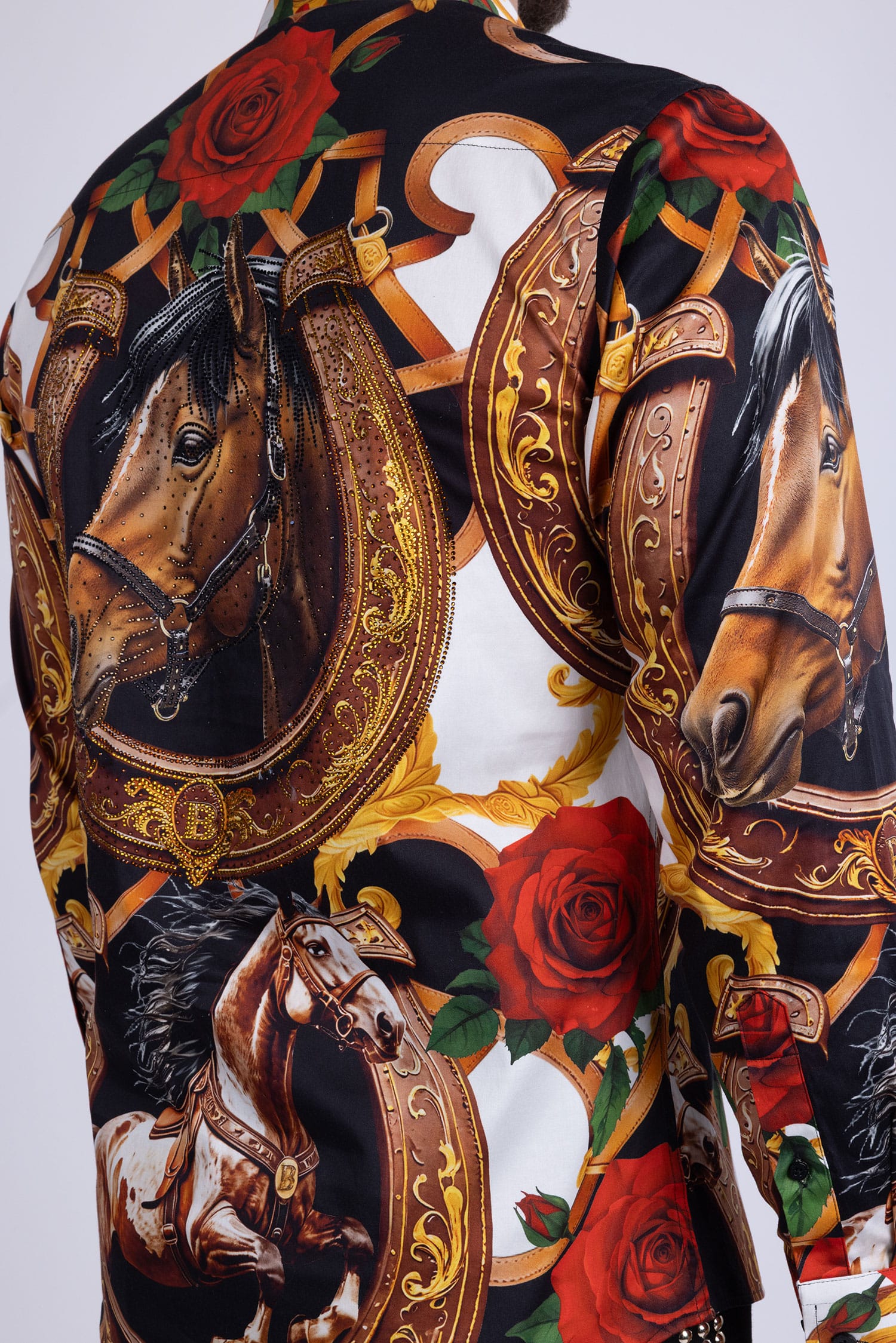Barabas Men's Stallion Rhinestones Stretch Long Sleeve Shirts 5SPR05 Brown