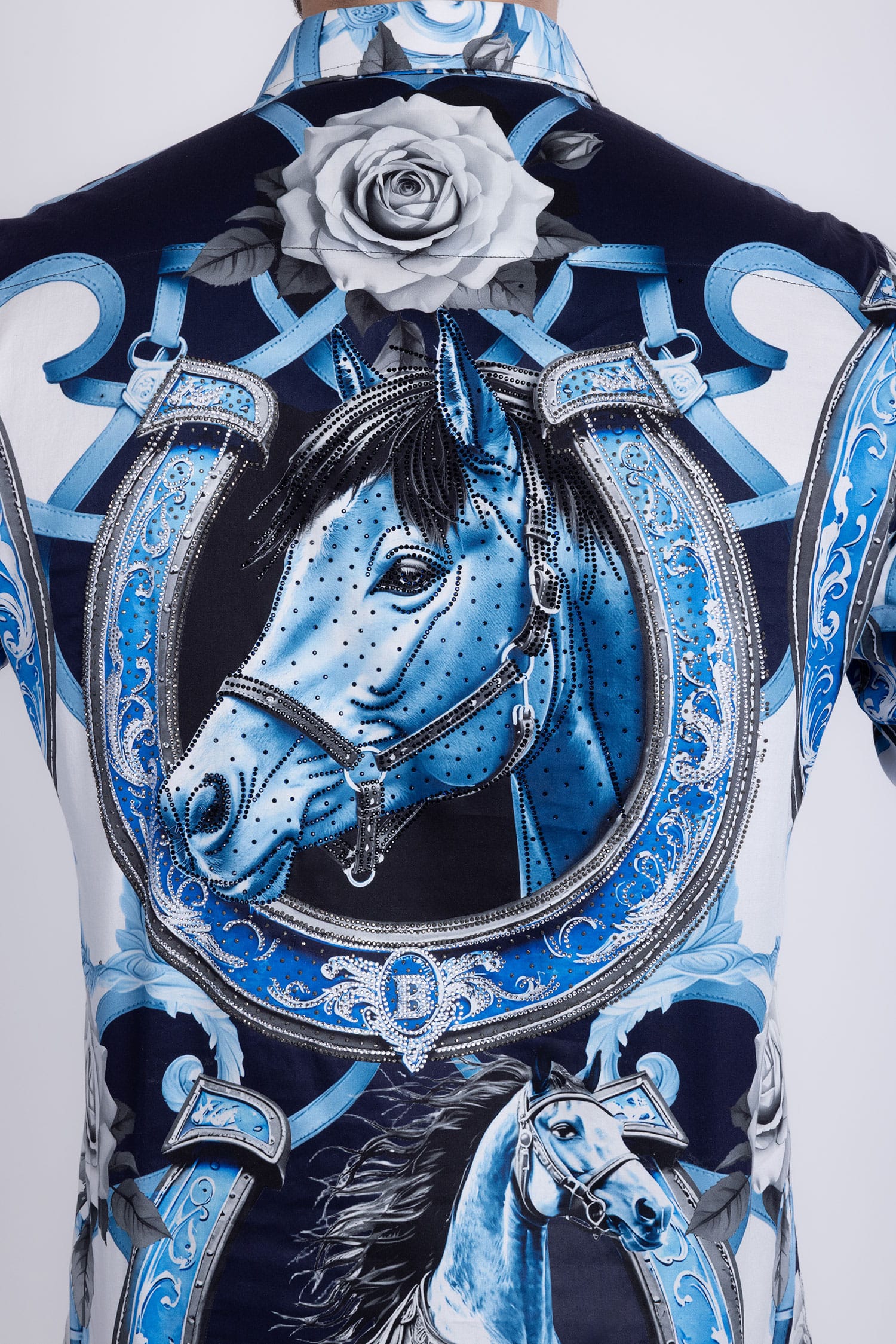 Barabas Men's Stallion Rhinestones Stretch Long Sleeve Shirts 5SPR05 Blue