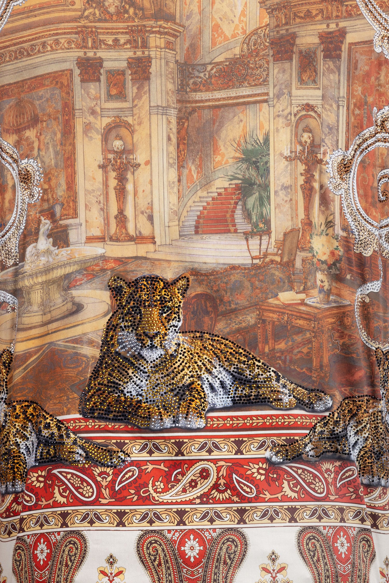 Barabas Men's Rhinestones Paisley Animal Long Sleeve Shirts 5SPR07 Taupe