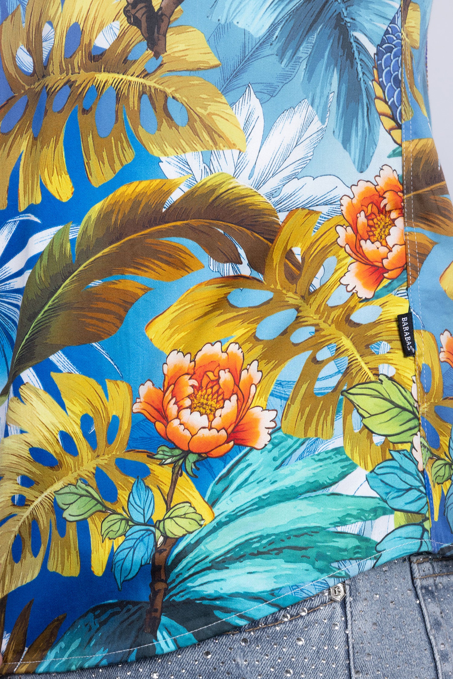 Barabas Men's Rhinestones Floral Dragon Tiger Long Sleeve Shirt 5SPR08 Multi