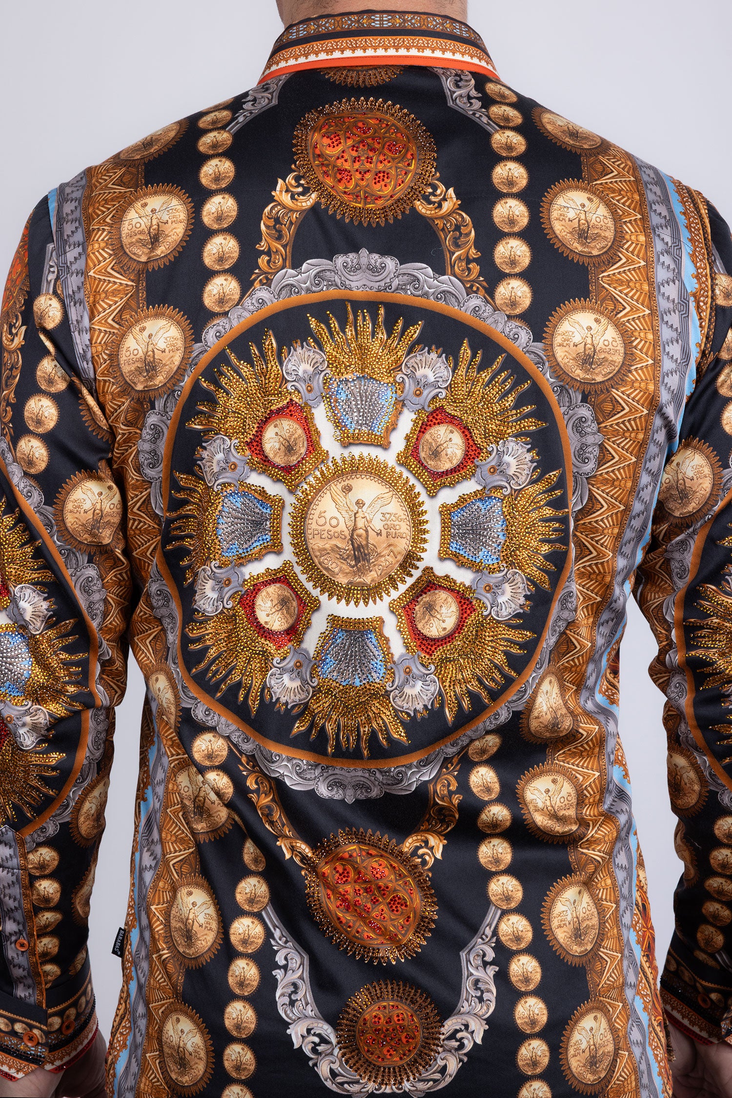 Barabas Men's Rhinestones Floral 50 Pesos Long Sleeve Shirts 5SPR09 Black